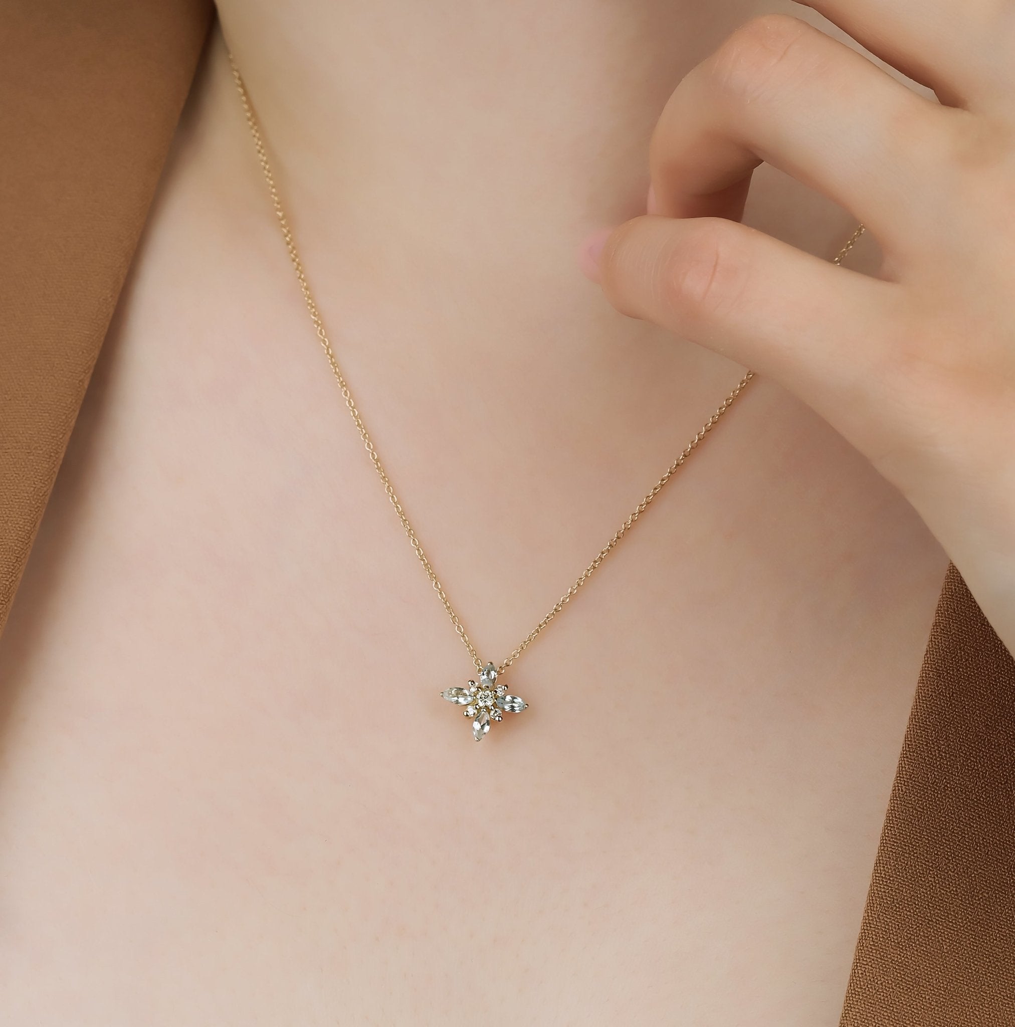 14K Gold Marquise Topaz and Diamond Necklace