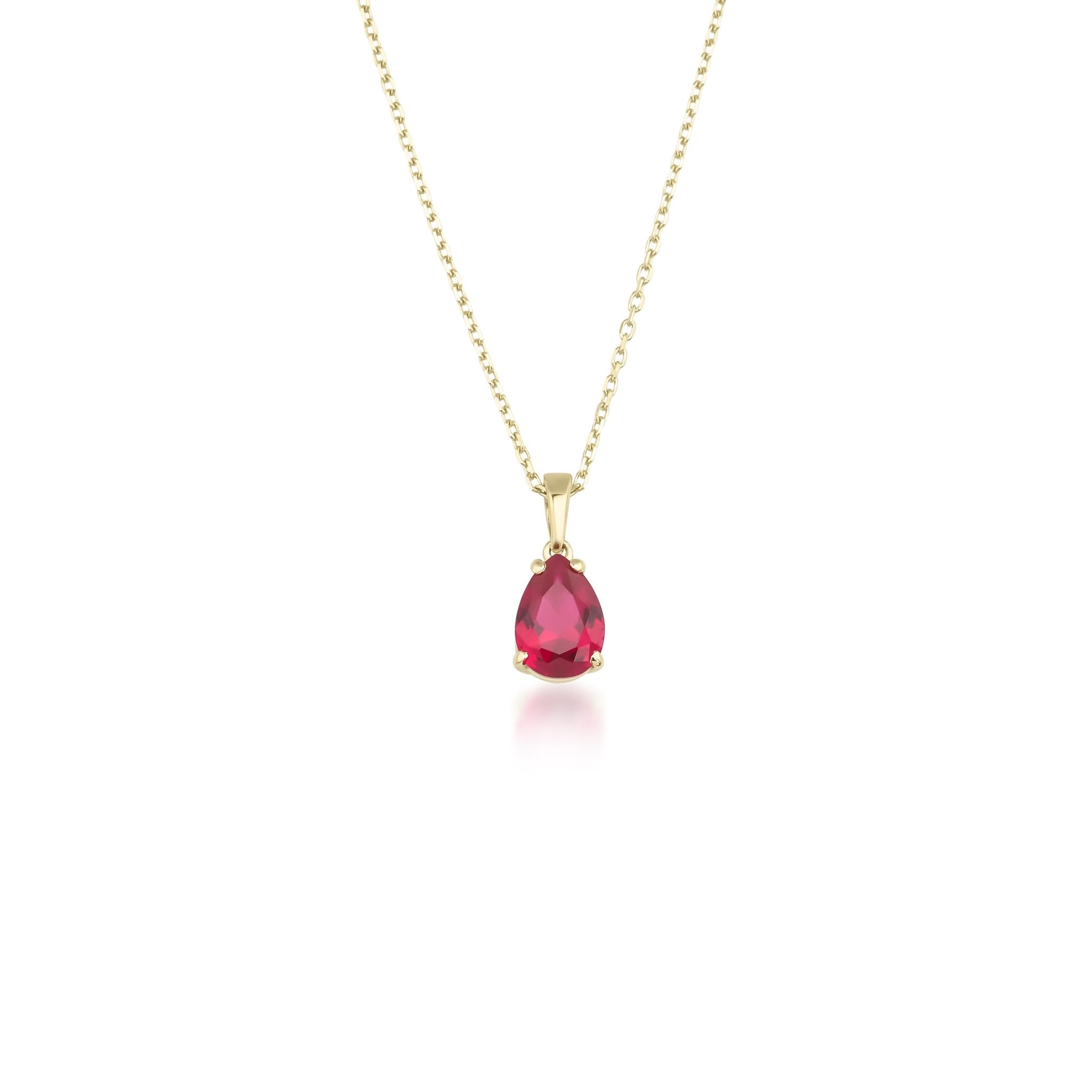 14K Gold Pear Shape Solitaire  Ruby  Necklace