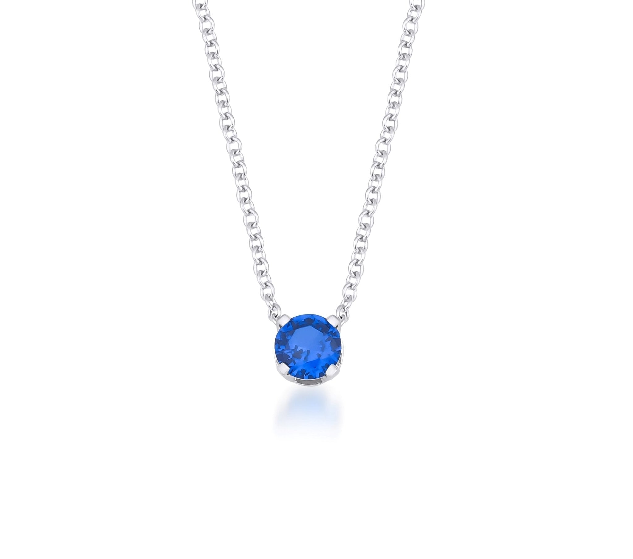 14K White Gold 5mm Prong Setting Solitaire Sapphire Necklace