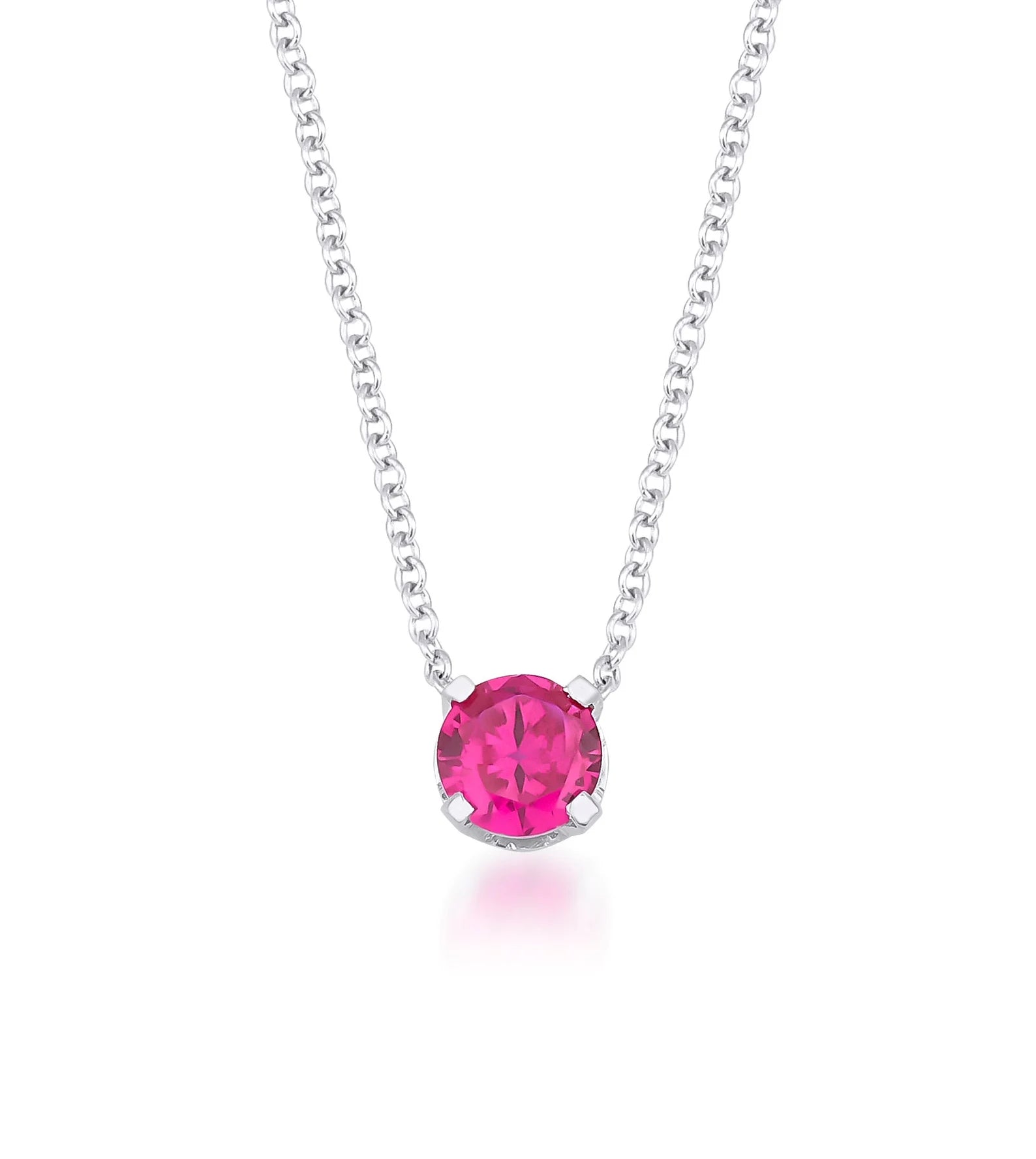14K White Gold 5mm Prong Setting Solitaire Ruby Necklace