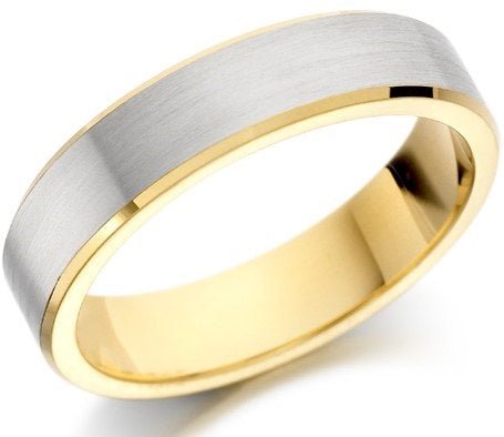 14K Solid White and Yellow Gold Beveled Edge Wedding Bands