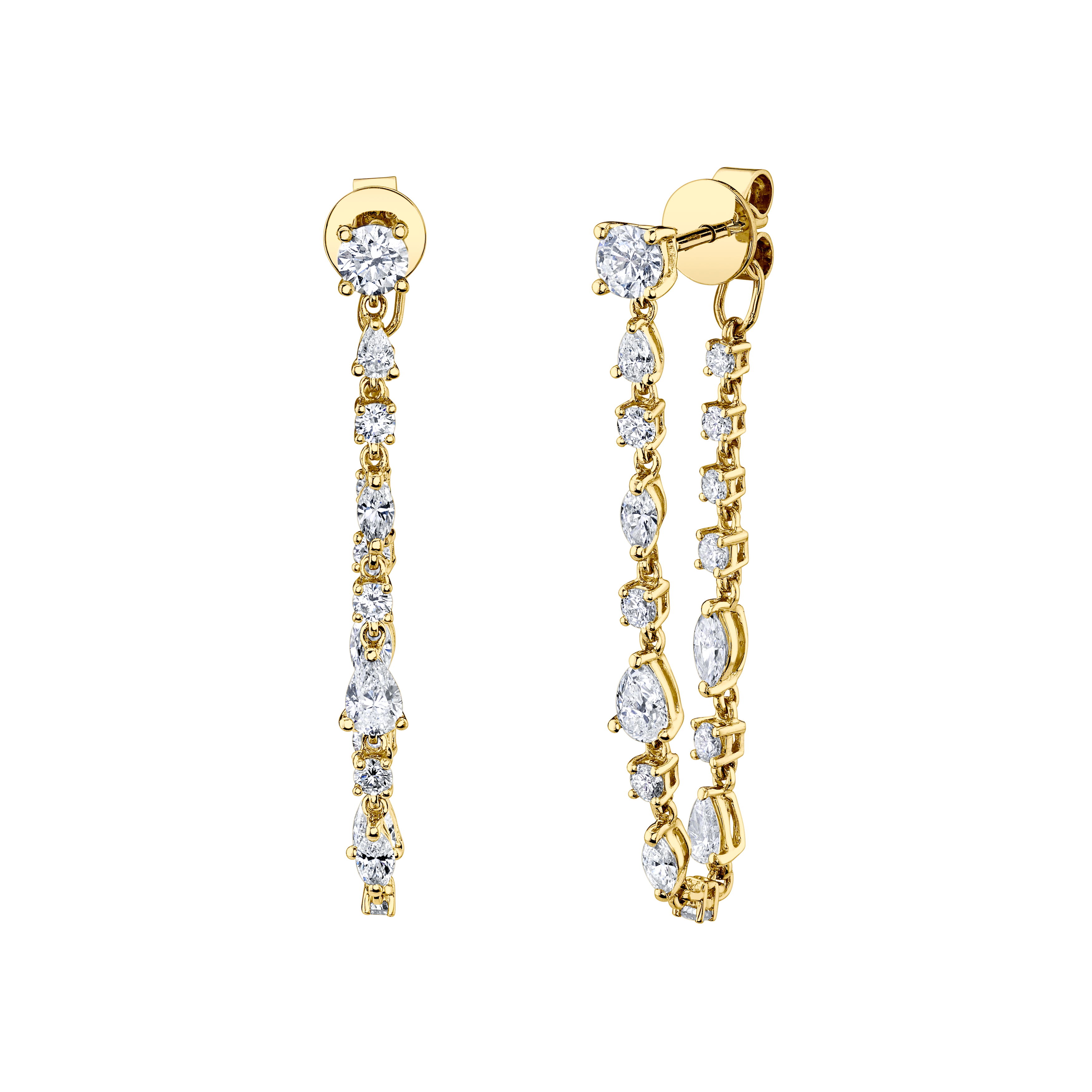 LONG MULTI SHAPED DIAMOND LOOP EARRINGS