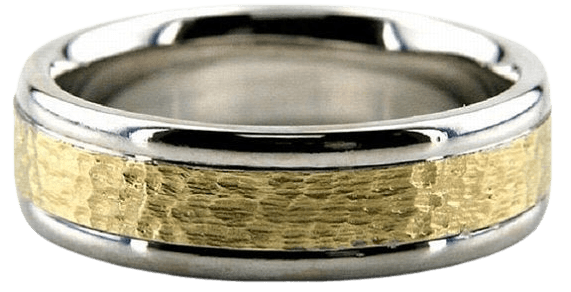 Two Tone Gold Hammered Finish Mens Wedding Bands