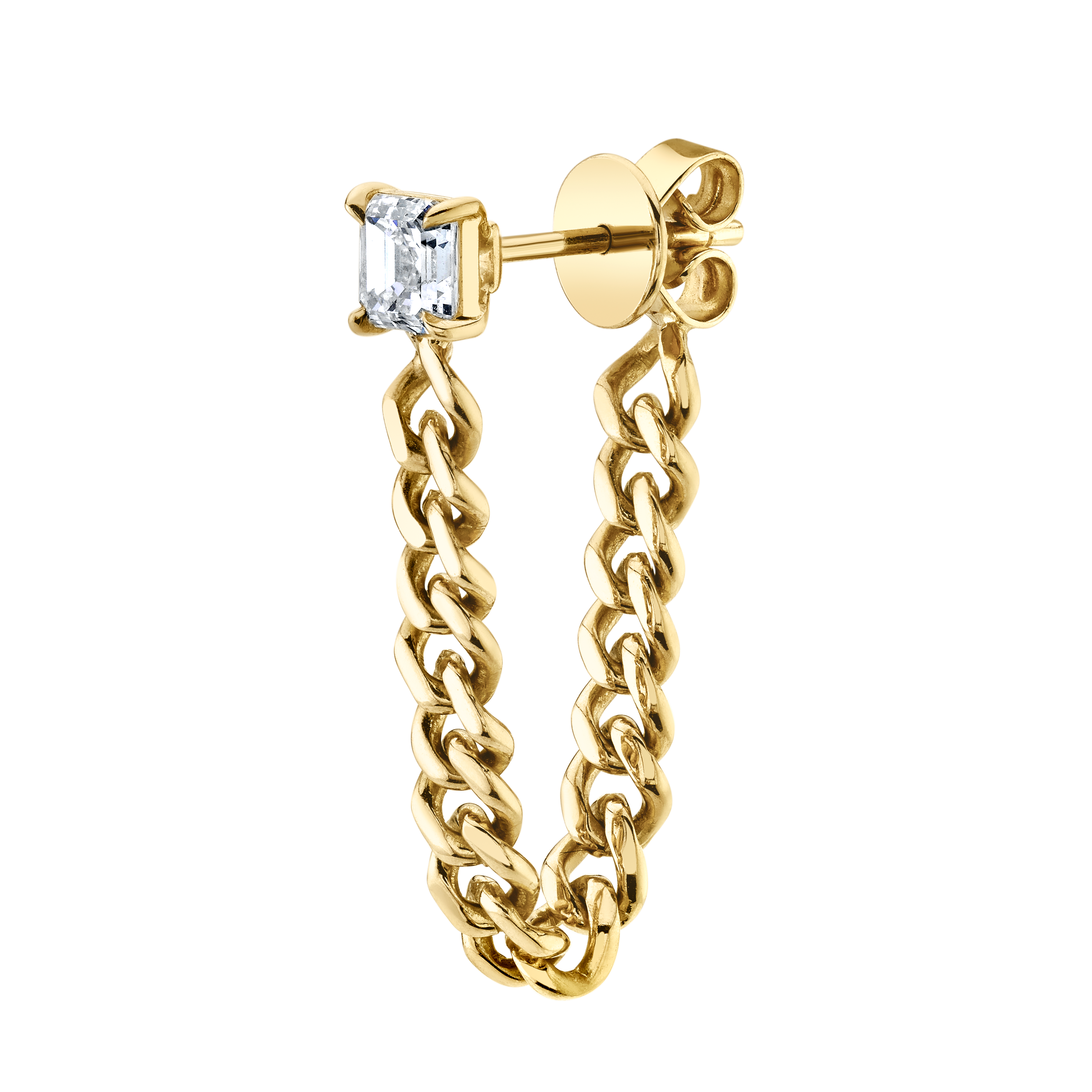 ASSCHER CUT DIAMOND CUBAN LINK LOOP EARRING