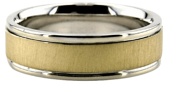 14K White and Yellow Gold Brushed Finish Mens Wedding Bands