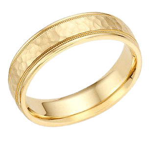 Yellow Gold Milgrain Hammered Finish Mens Wedding Rings