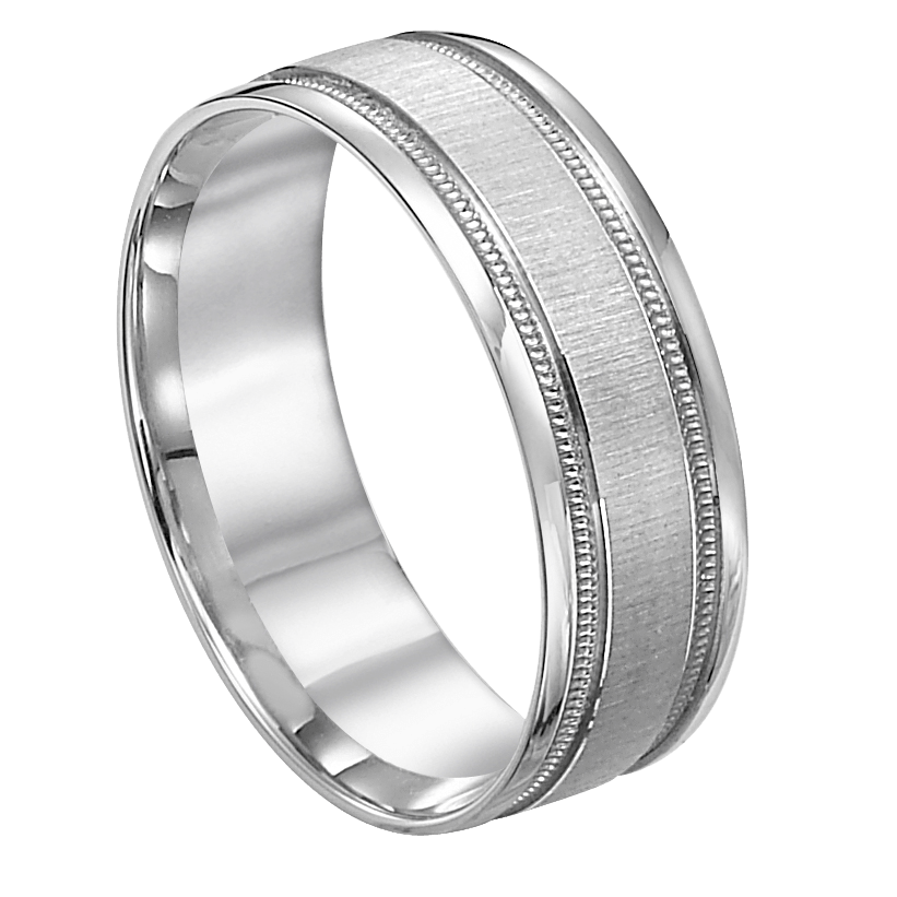 10K 14K 18K White Gold Milgrain Mens Wedding Bands