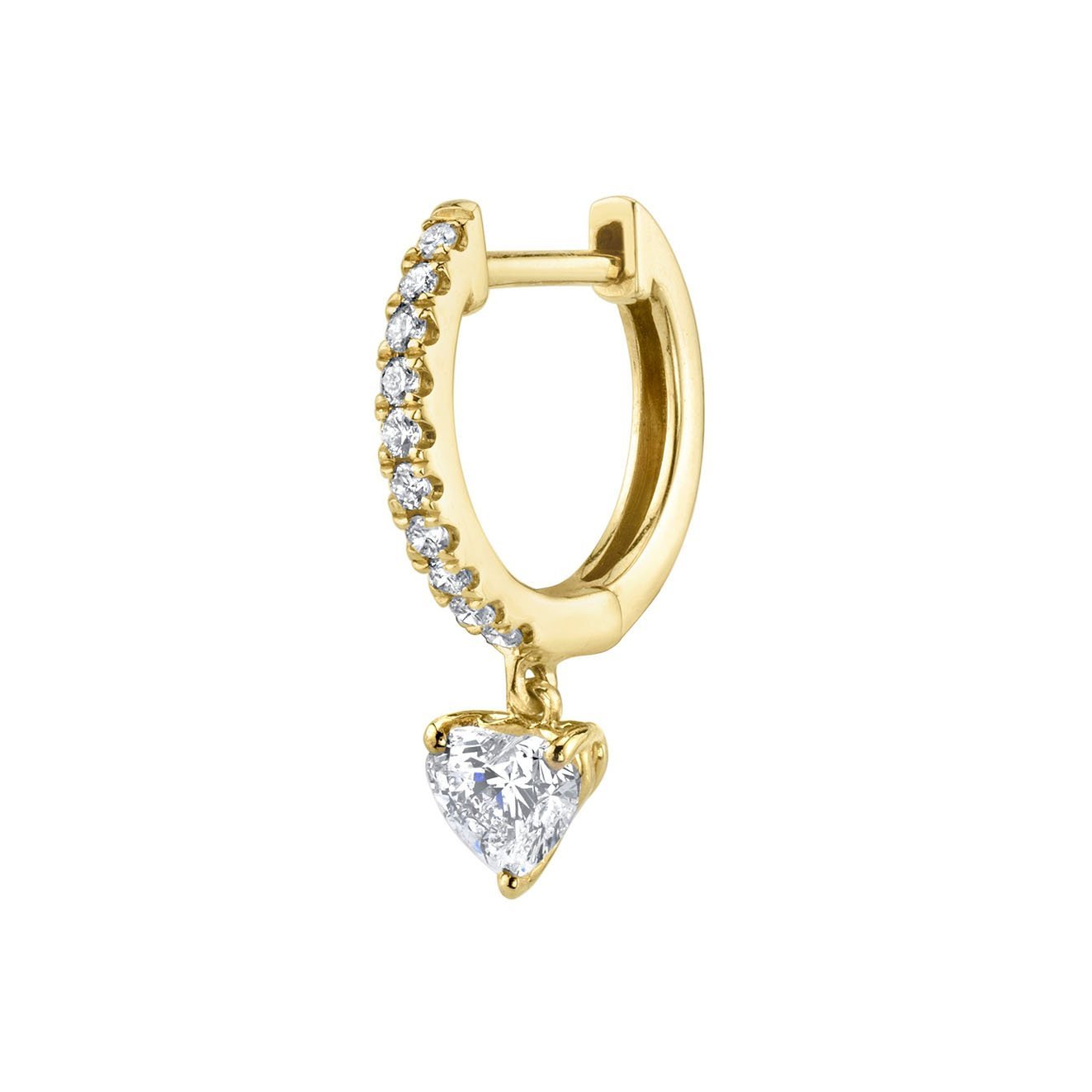 SINGLE DIAMOND HUGGIE WITH DIAMOND HEART DROP