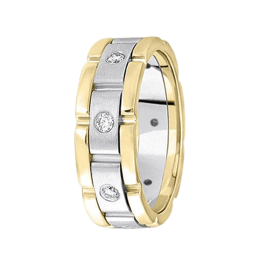 Rolex Style 18K Yellow Gold and Platinum Diamond Wedding Band