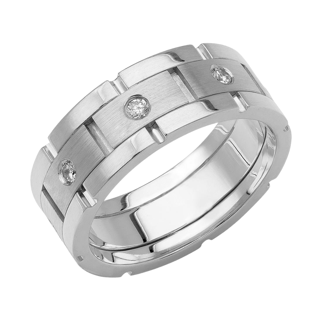 Rolex Style 8mm Platinum Mens Diamond Wedding Band