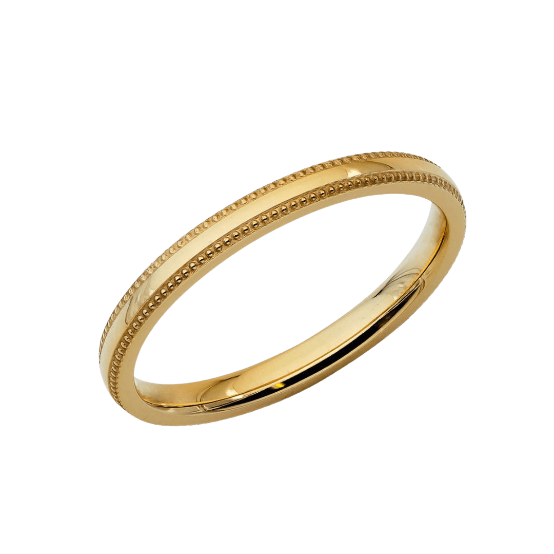 2mm 10K 14K 18K Yellow Gold Dome Milgrain Mens and Womens Wedding Bands