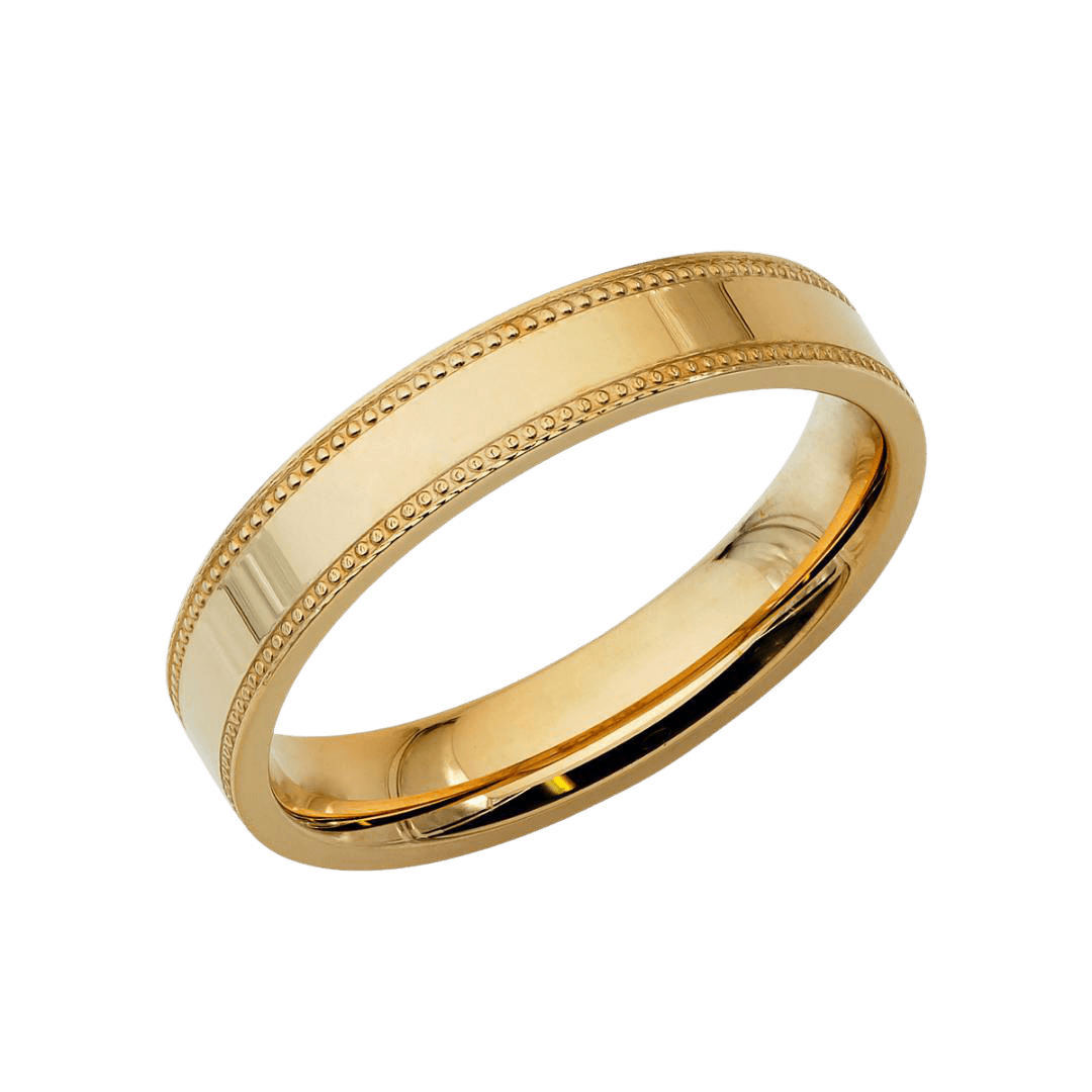 4mm 10K 14K 18K Yellow Gold Milgrain Flat Wedding Bands