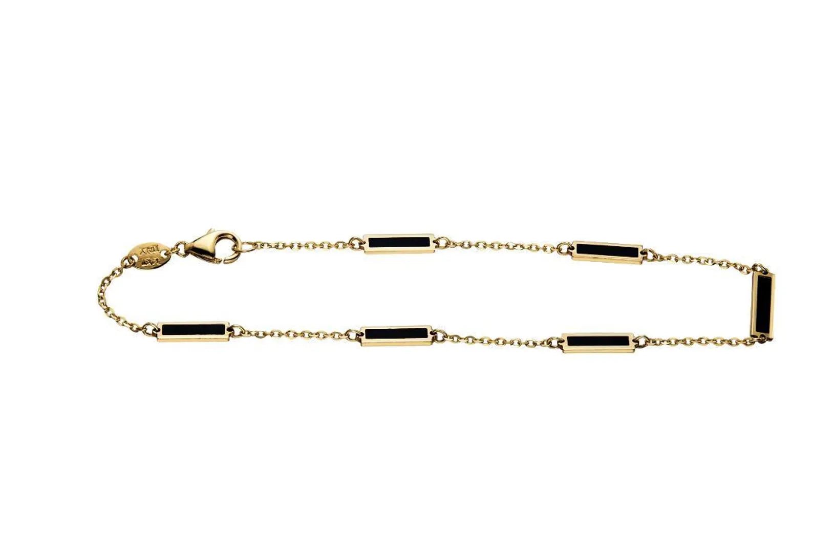 14K Solid Yellow Gold Onyx Bar Bracelet