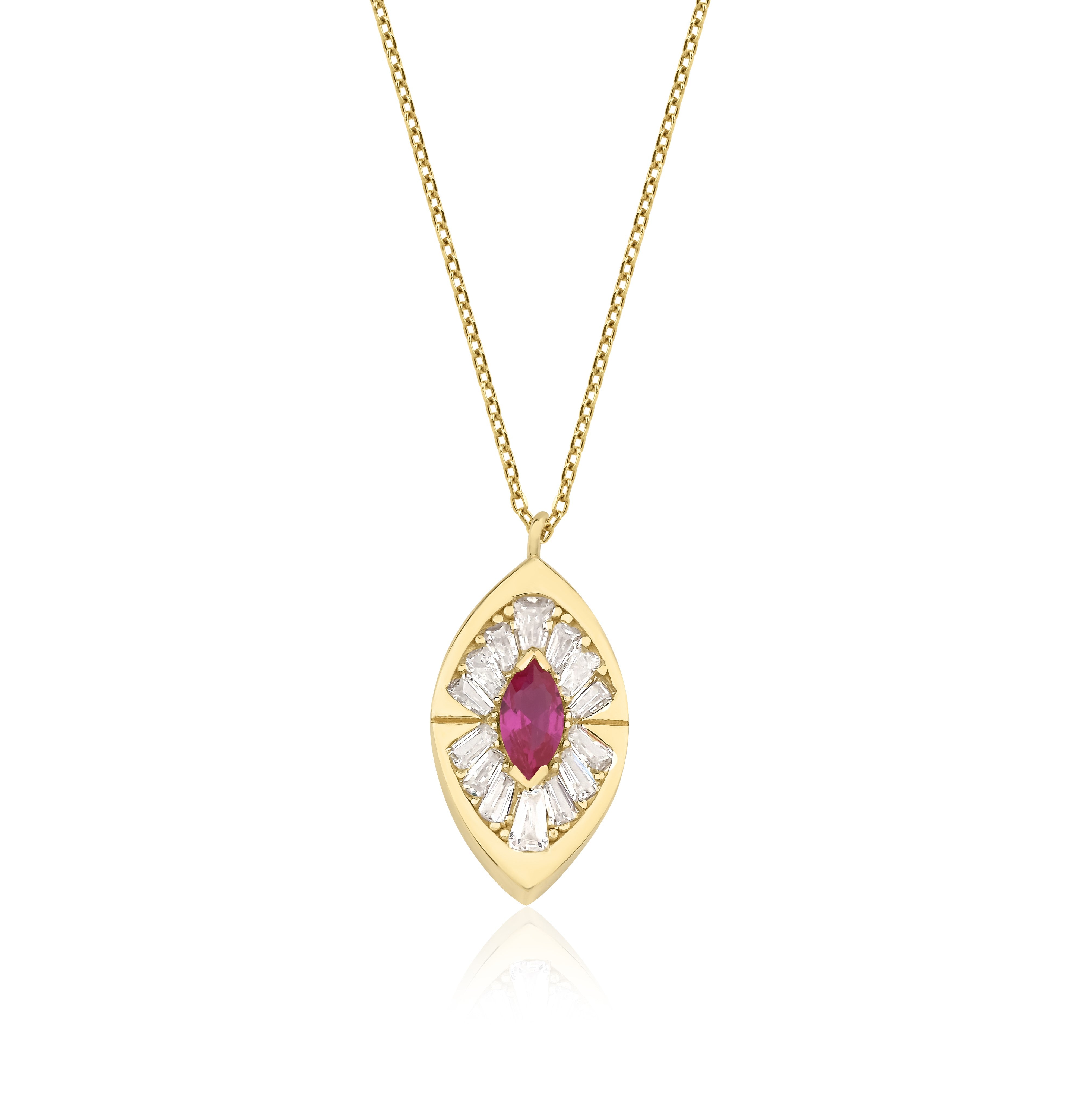 14K Solid Yellow Gold Marquise Ruby Necklace