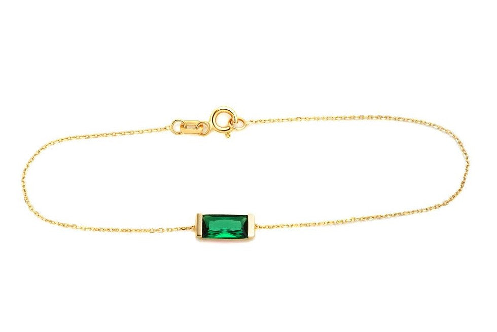 14K Solid Yellow Gold Baguette Emerald Bracelet