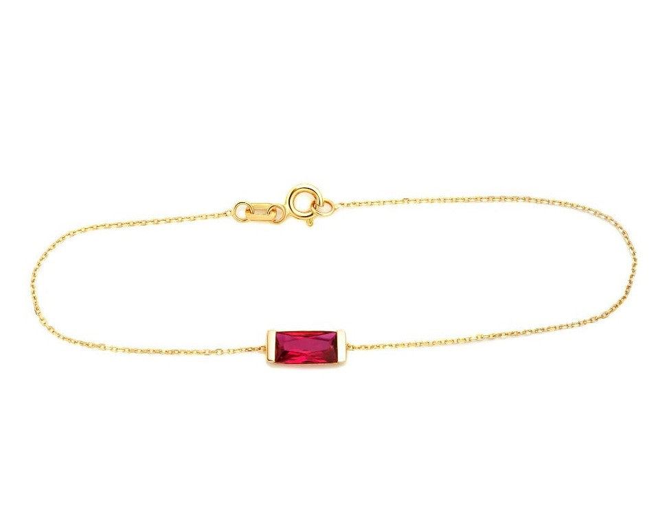 14K Solid Yellow Gold Baguette Ruby Bracelet