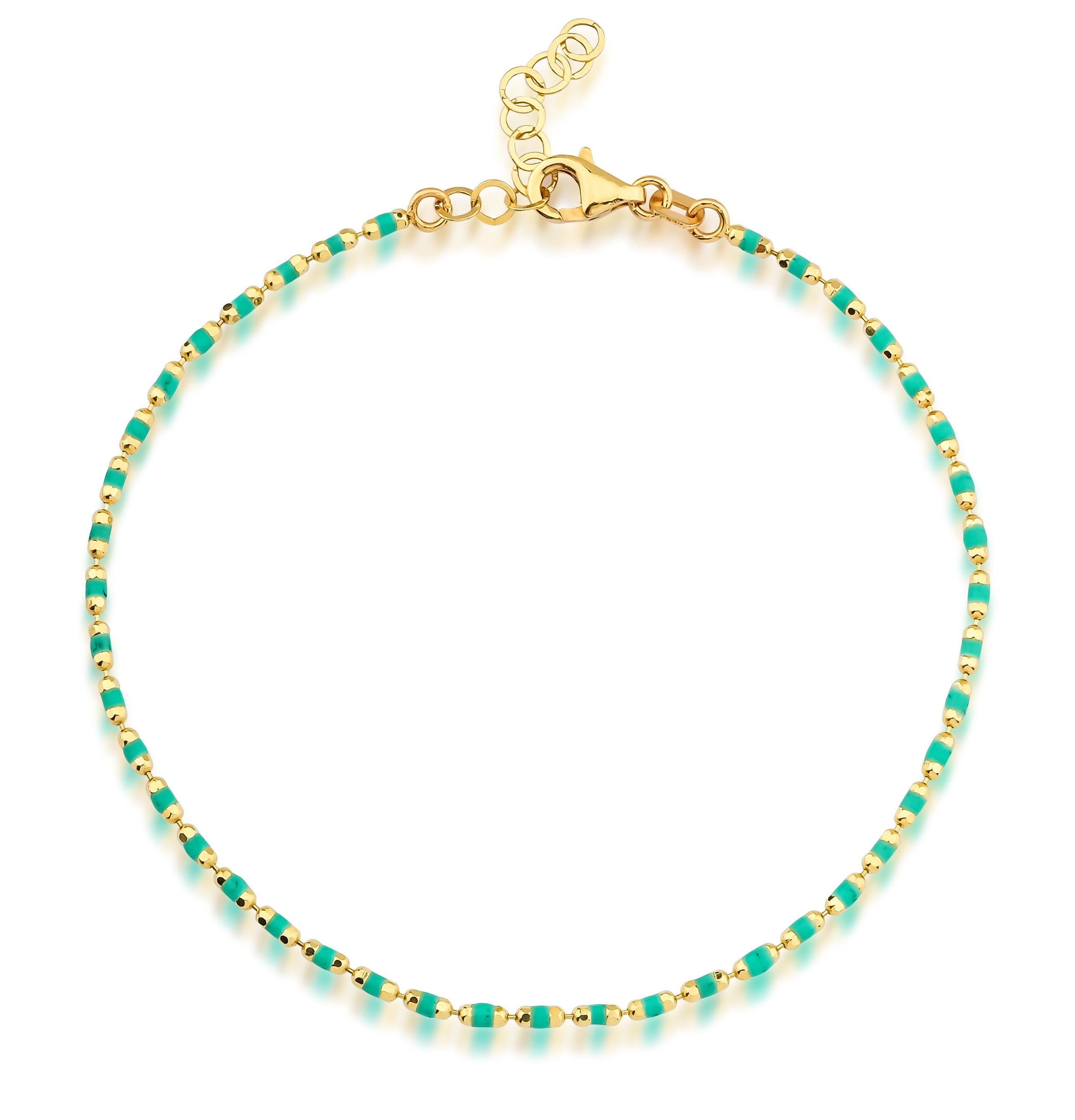 14K Yellow Gold Green Enamel Beaded Bracelet