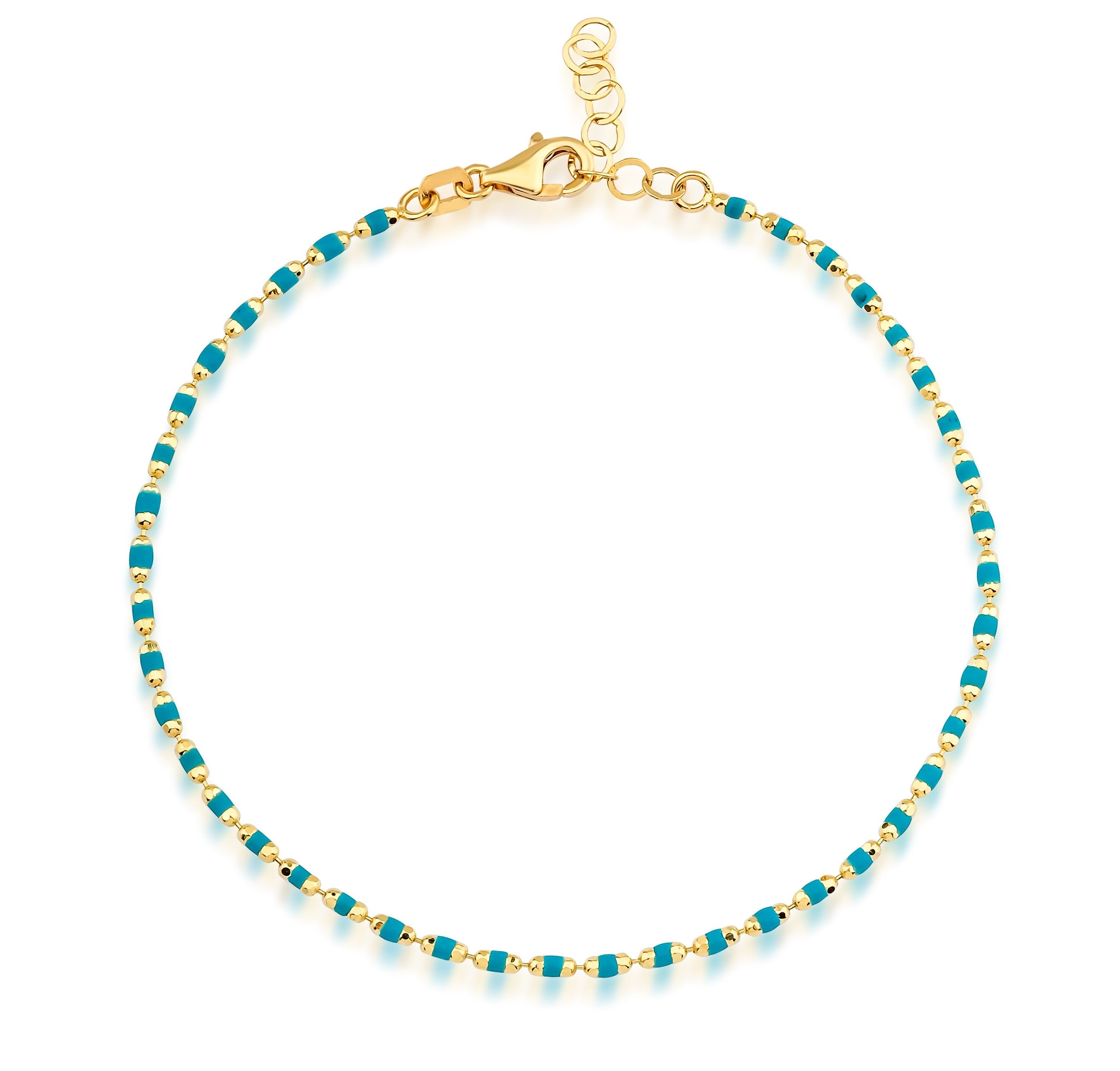 14K Yellow Gold Blue Enamel Beaded Bracelet