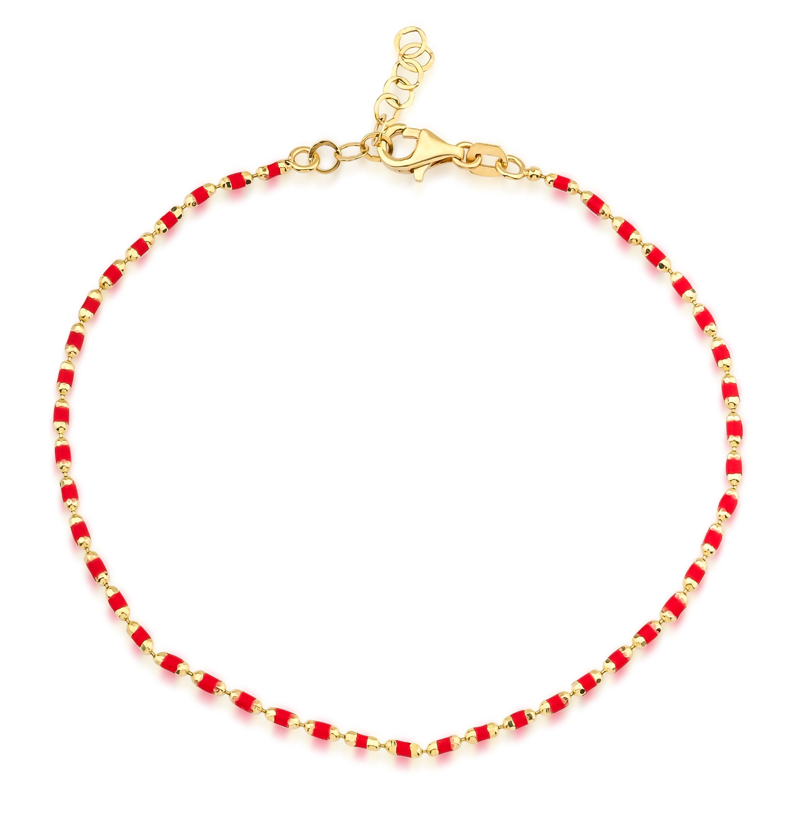 14K Yellow Gold Red Enamel Beaded Bracelet