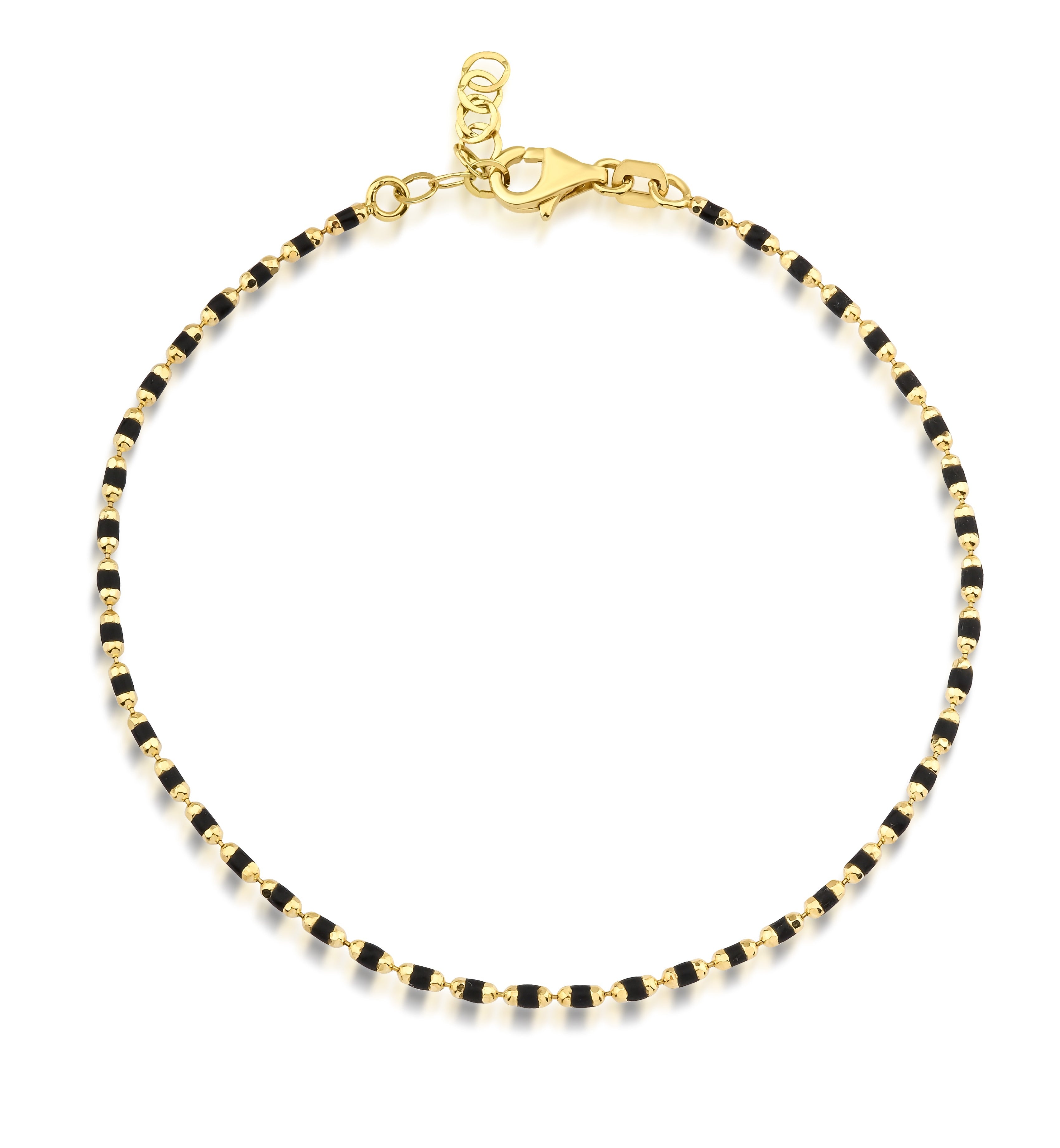 14K Yellow Gold Black Enamel Beaded Bracelet
