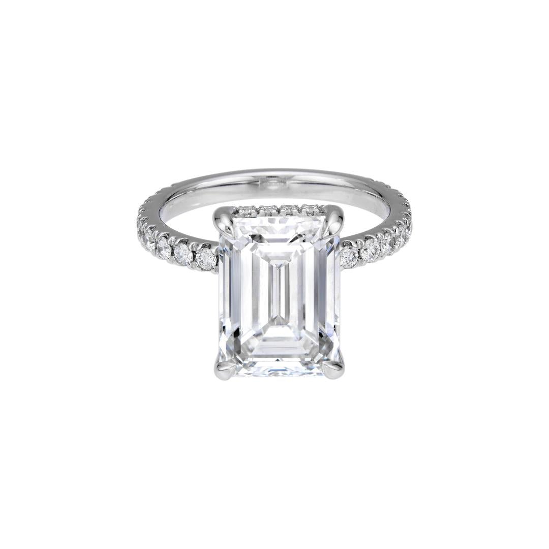 14K White Gold Emerald Cut Lab Diamond Engagement Ring
