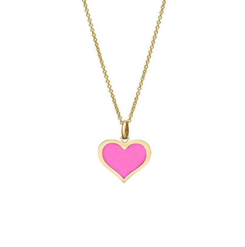 14K Yellow Gold Pink Heart Necklace