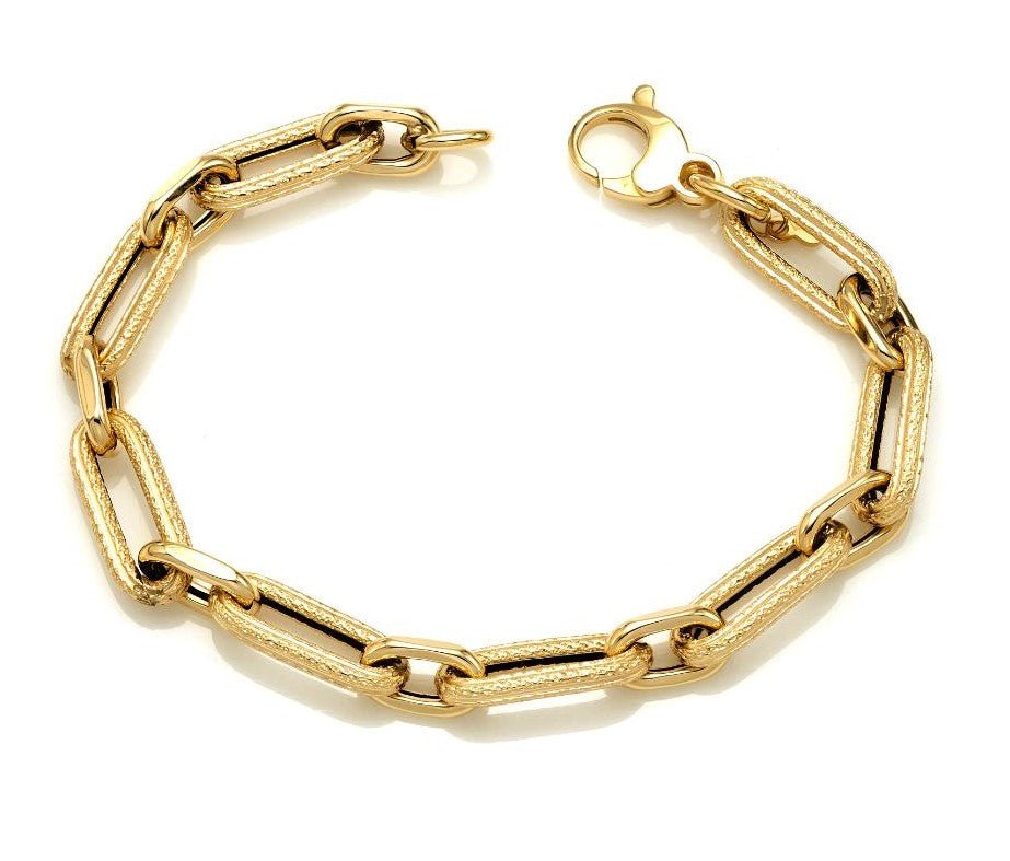 14K Yellow Gold Paperclip Rolo Link Bracelet