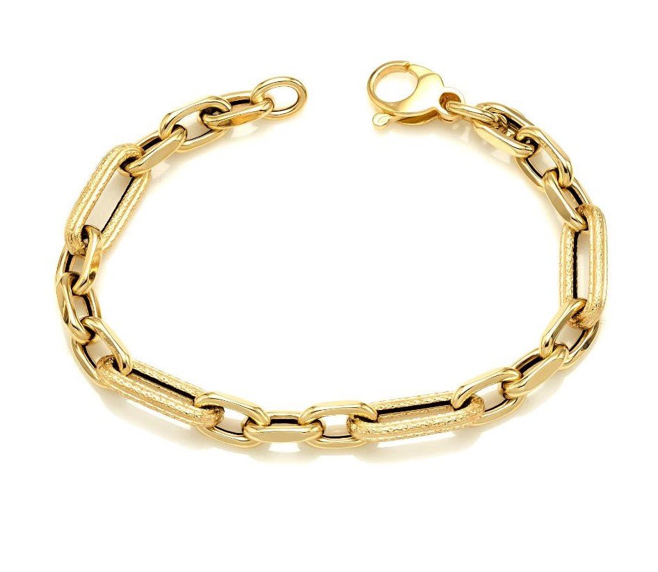 14K Yellow Gold Paperclip Rolo Link Bracelet