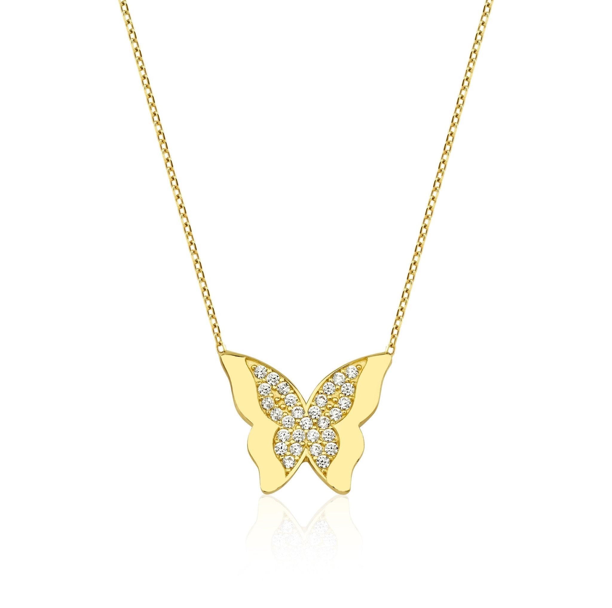 14K Solid Yellow Gold Butterfly Necklace