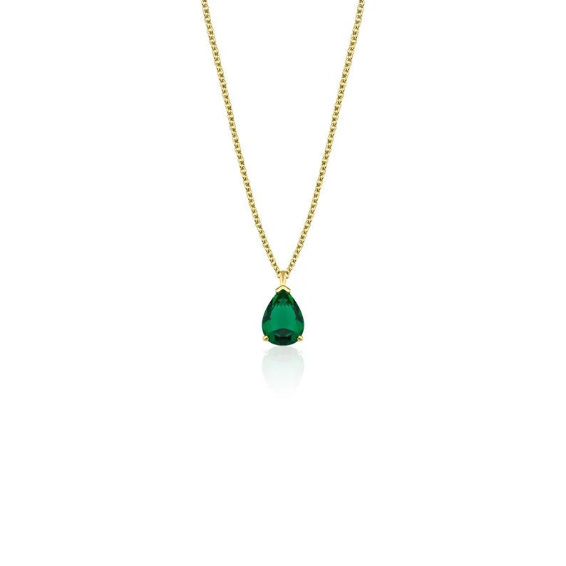 14K Yellow Gold Pear Shape Solitaire Emerald Necklace 3 14K Yellow Gold Pear Shape Solitaire Emerald Necklace