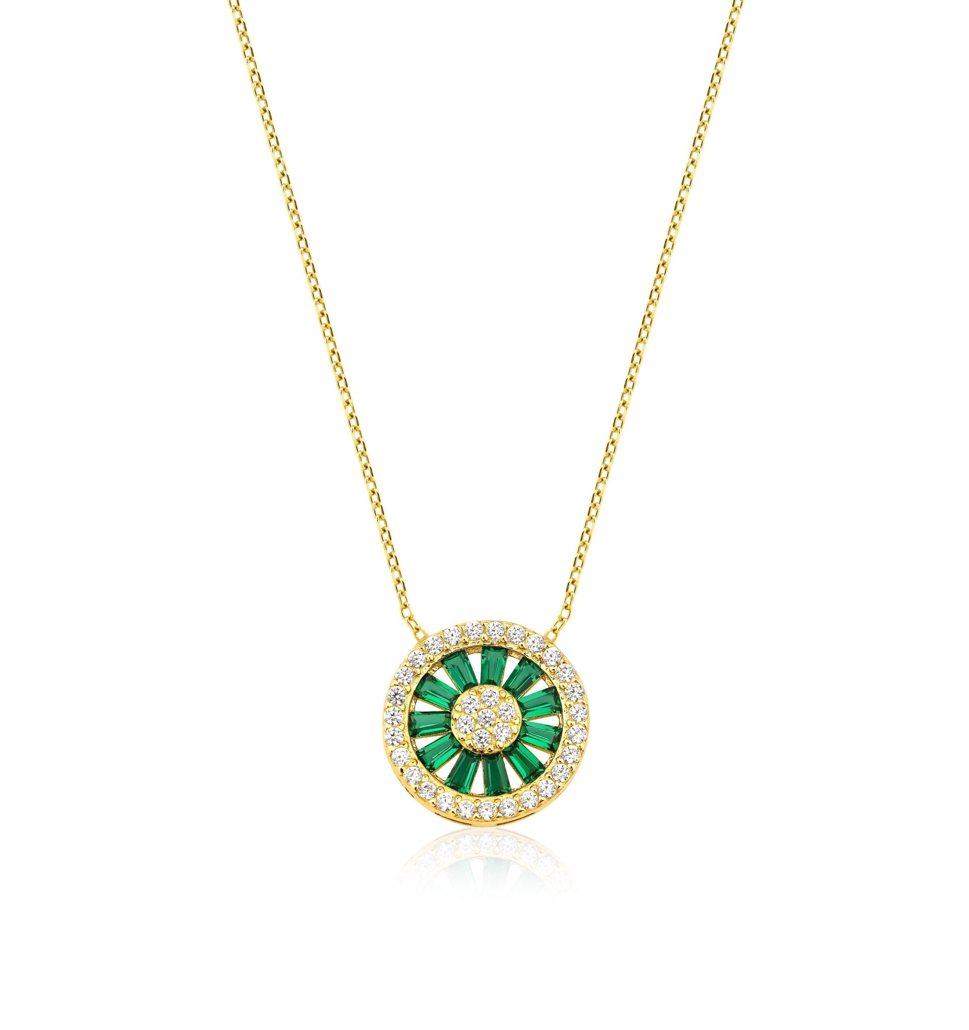 14K Solid Yellow Gold Baguette Emerald Necklace