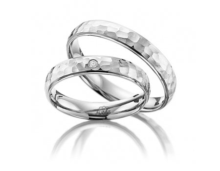 His and Hers Hammered Finish  Platinum Wedding Bands