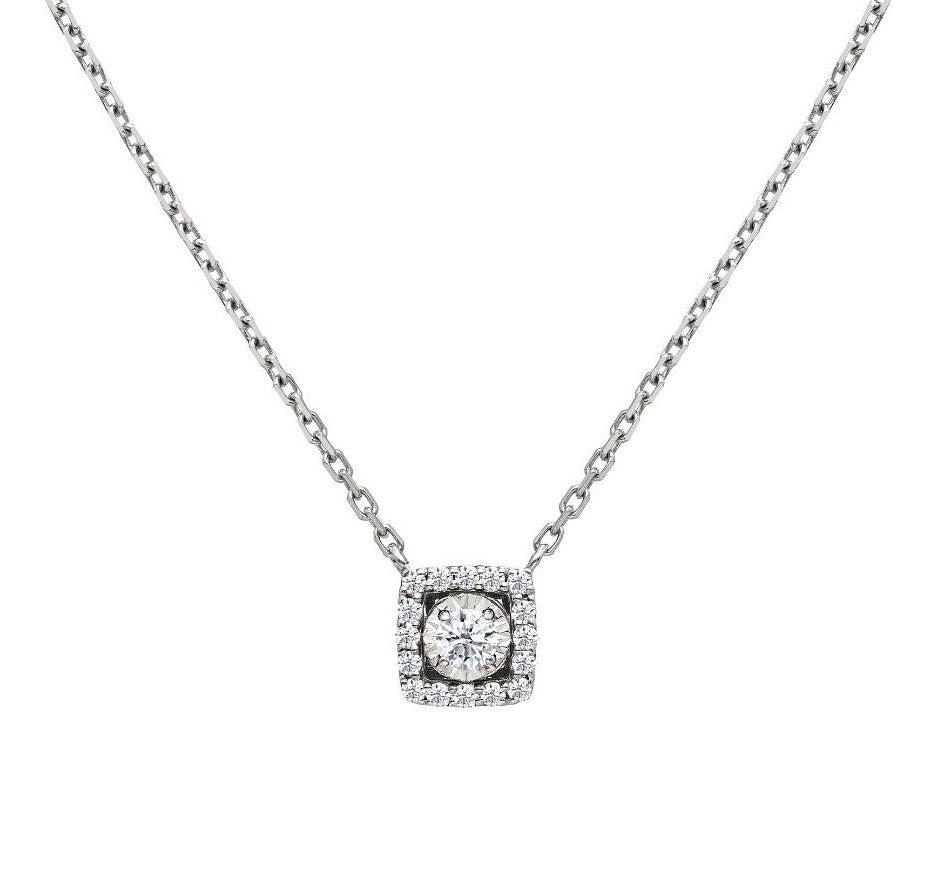 14K Solid  White Gold Natural Diamond Solitaire Necklace