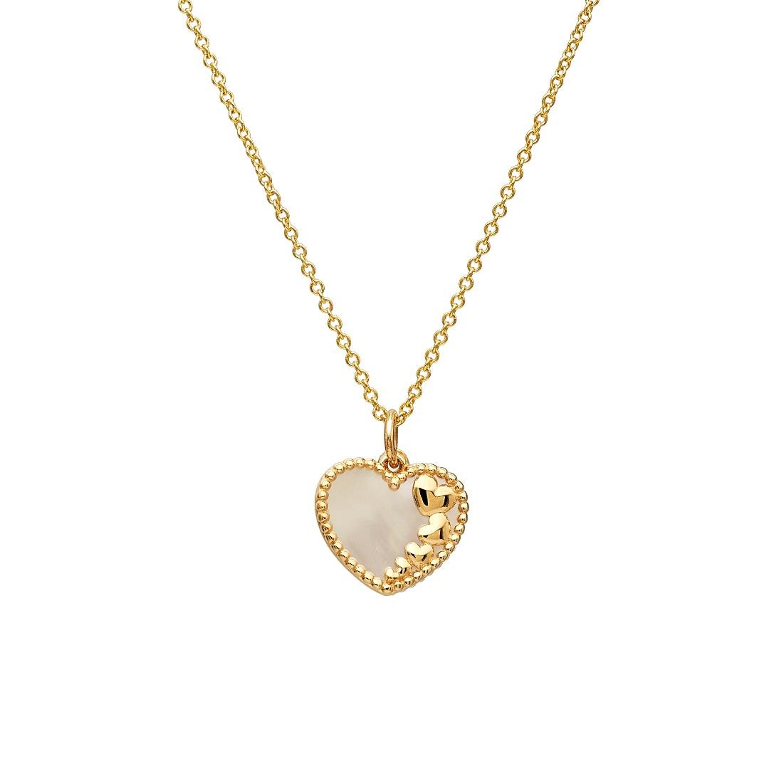 14K Yellow Gold Mother of Pearl Heart Necklace