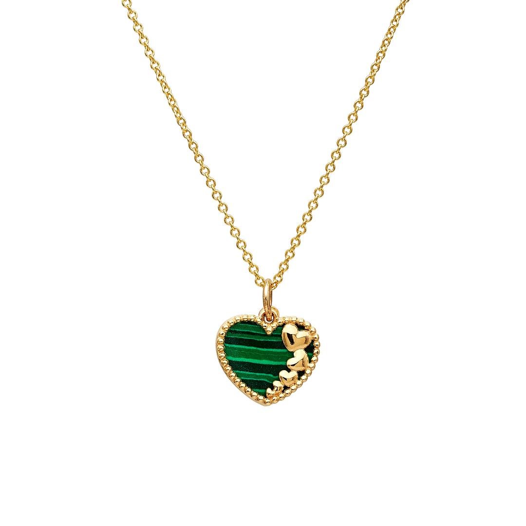 14K Yellow Gold Malachite Heart Necklace