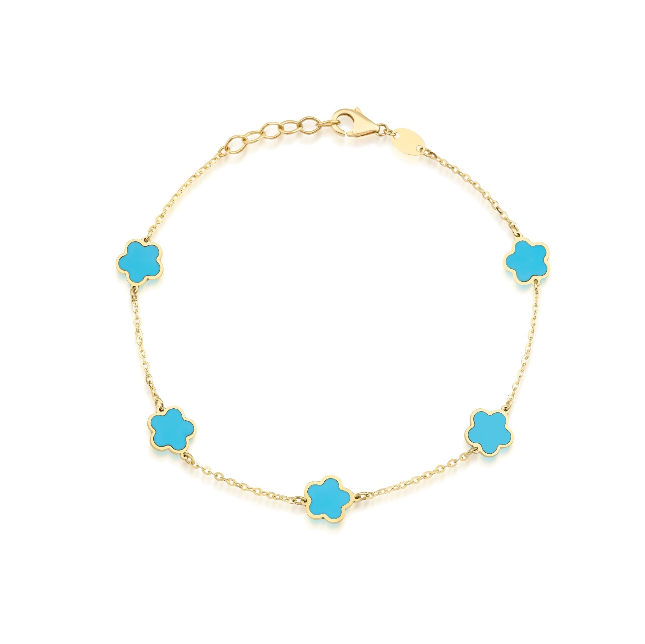 14K Yellow Gold Turquoise Blossom Bracelet 3 14K Yellow Gold Turquoise Blossom Bracelet