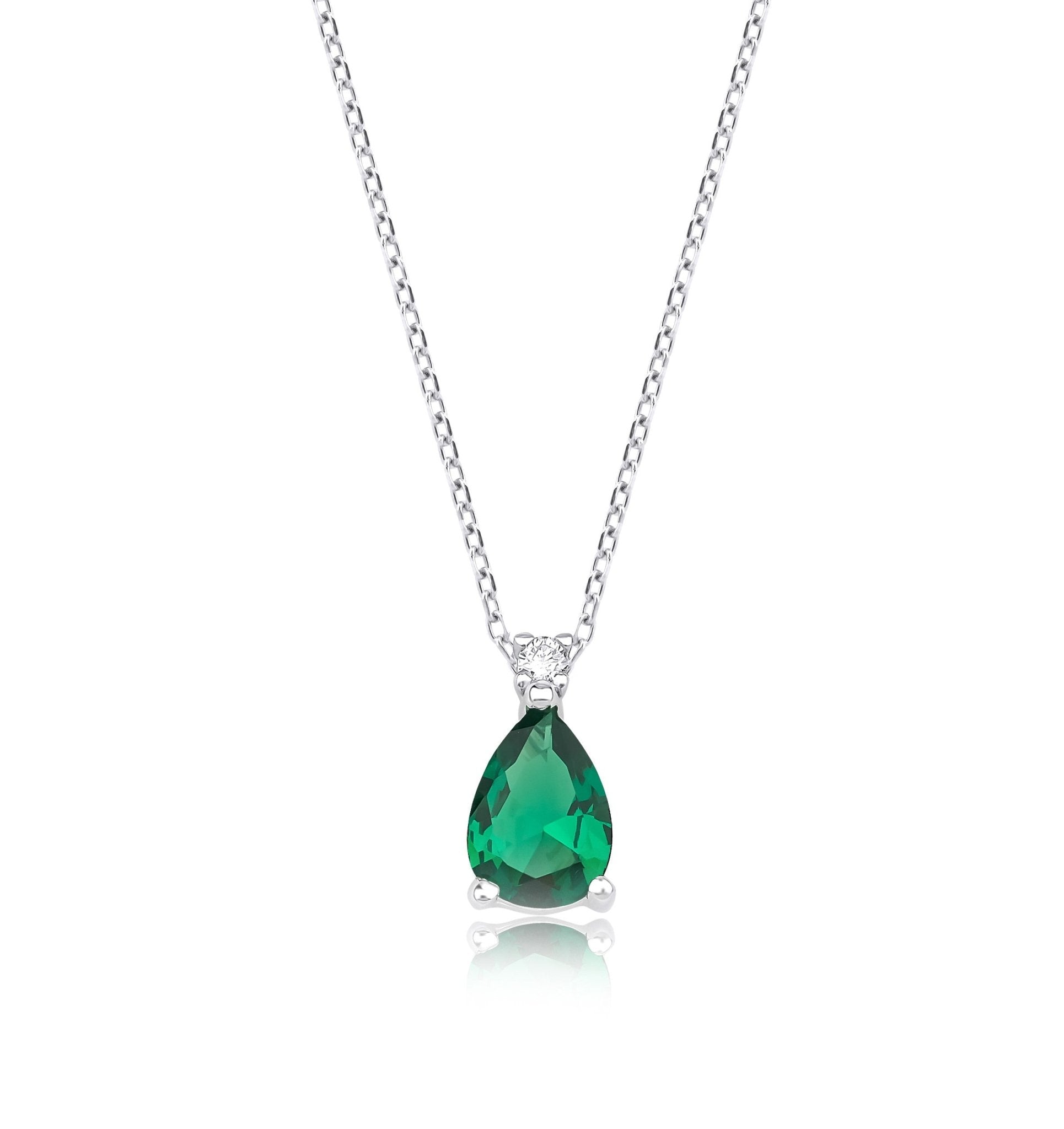 14K Yellow Gold Pear Shape Emerald Solitaire Necklace