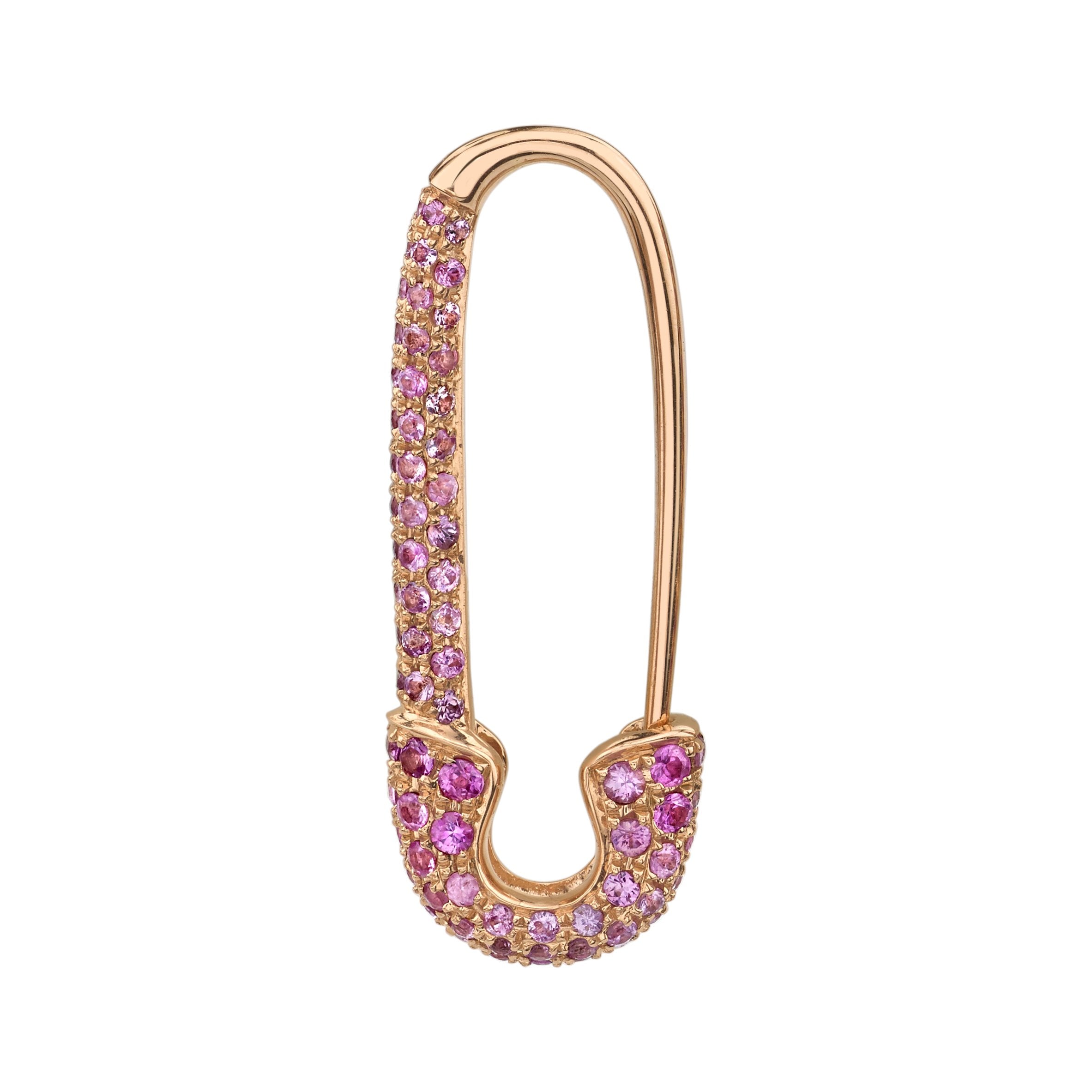 PINK SAPPHIRE SAFETY PIN EARRING