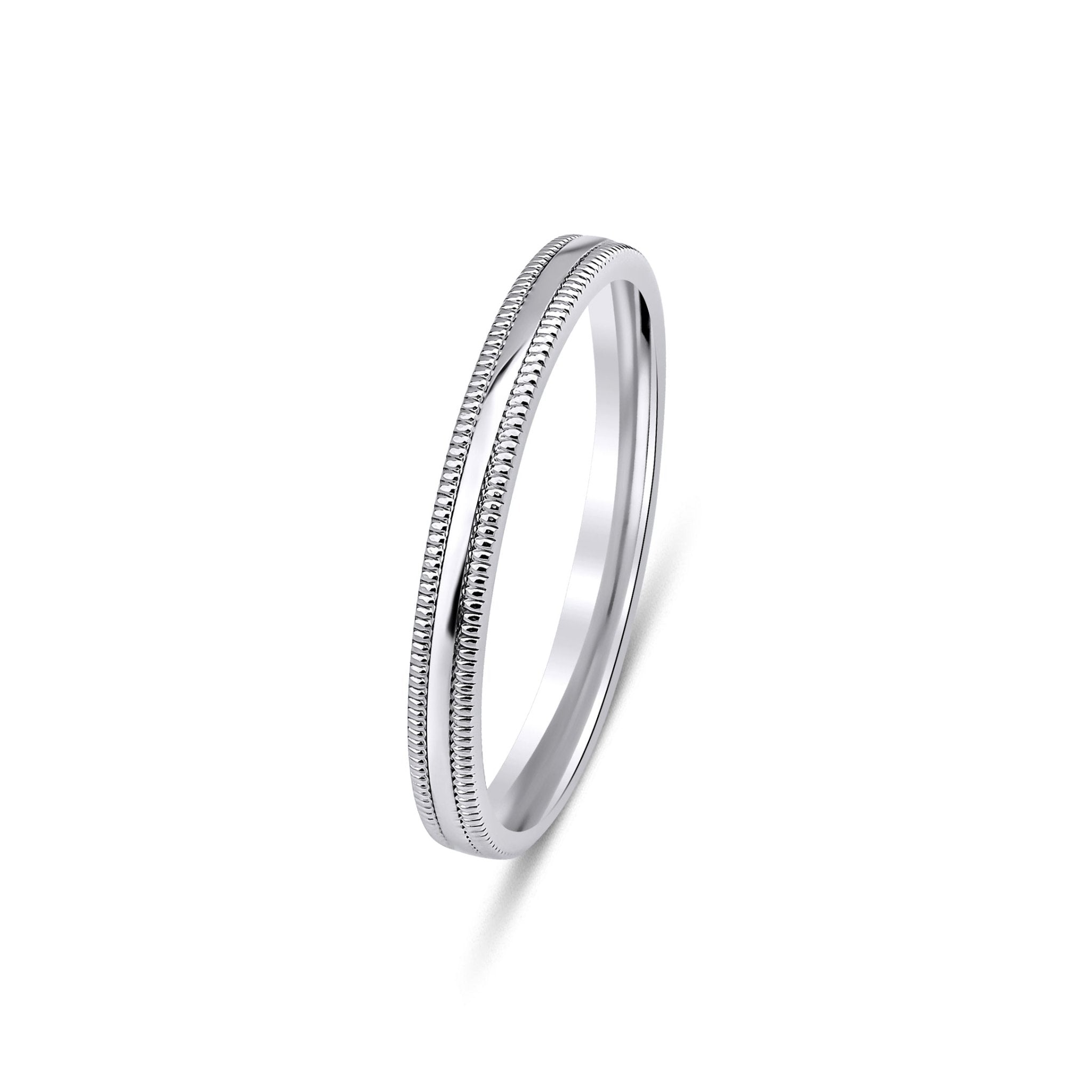 3mm 10K 14K 18K White Gold Dome Milgrain Wedding Bands