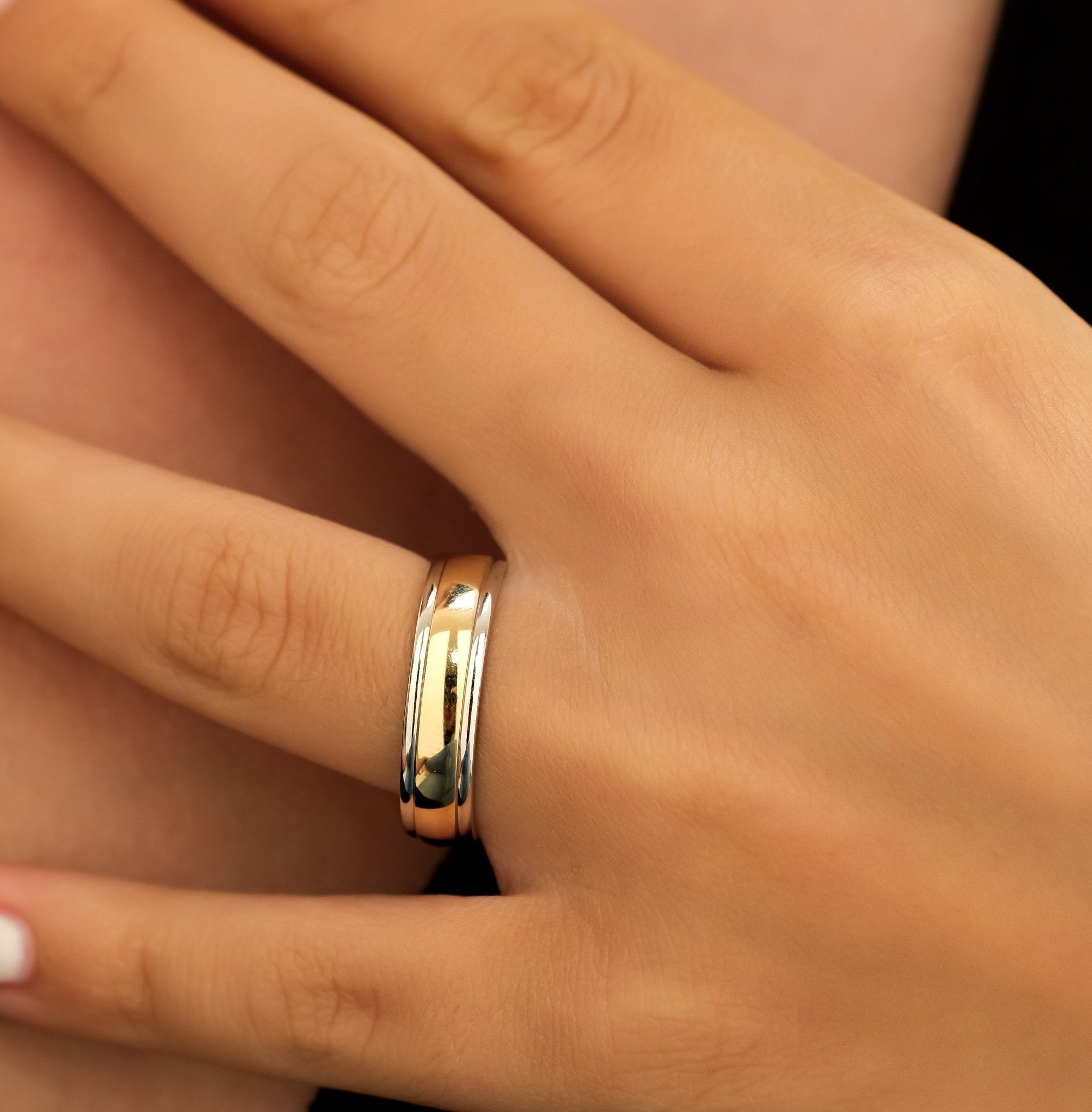 Two Tone Gold Mens Wedding Bands