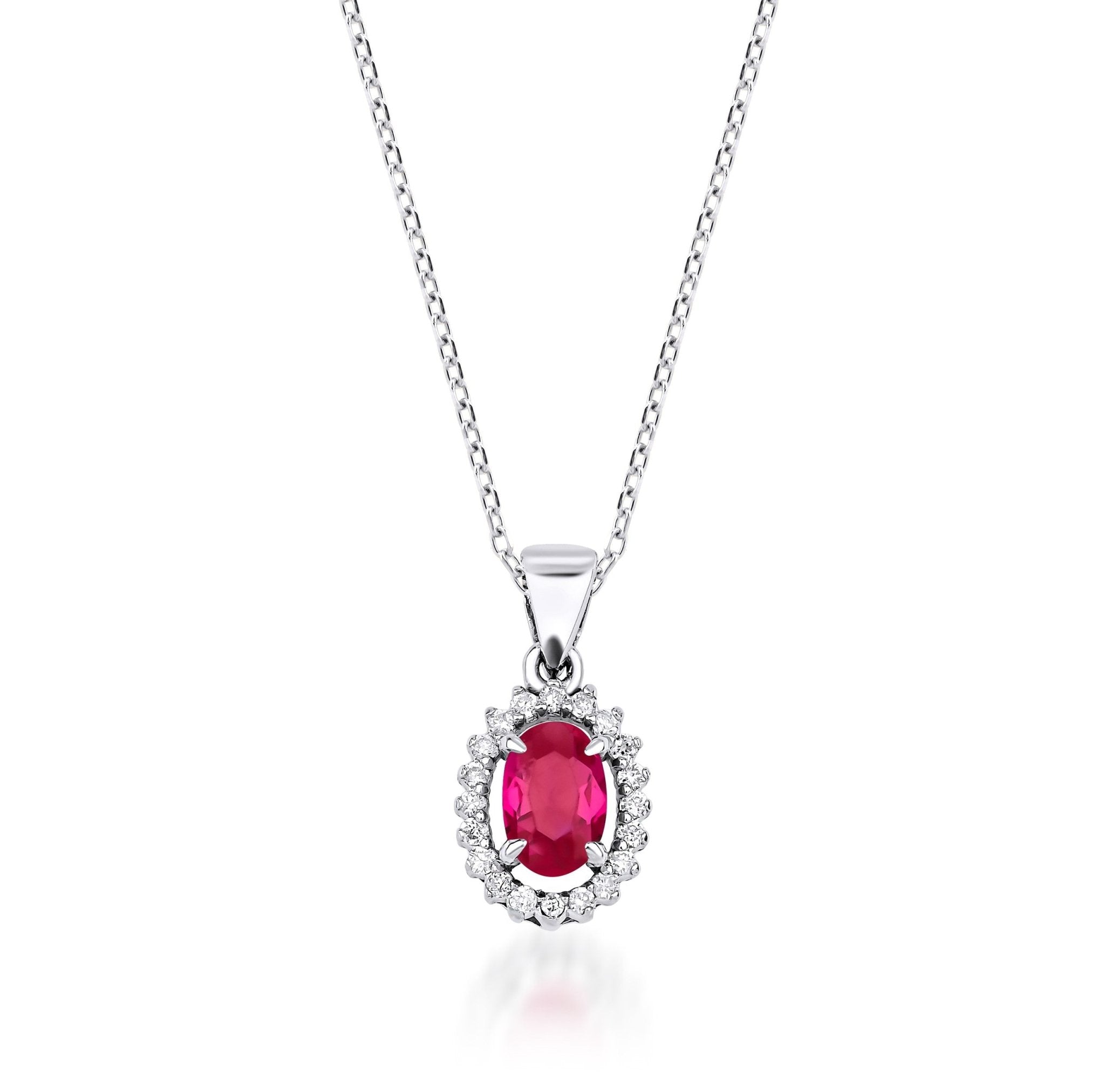 14K Yellow Gold Ruby and Diamond Solitaire Necklace