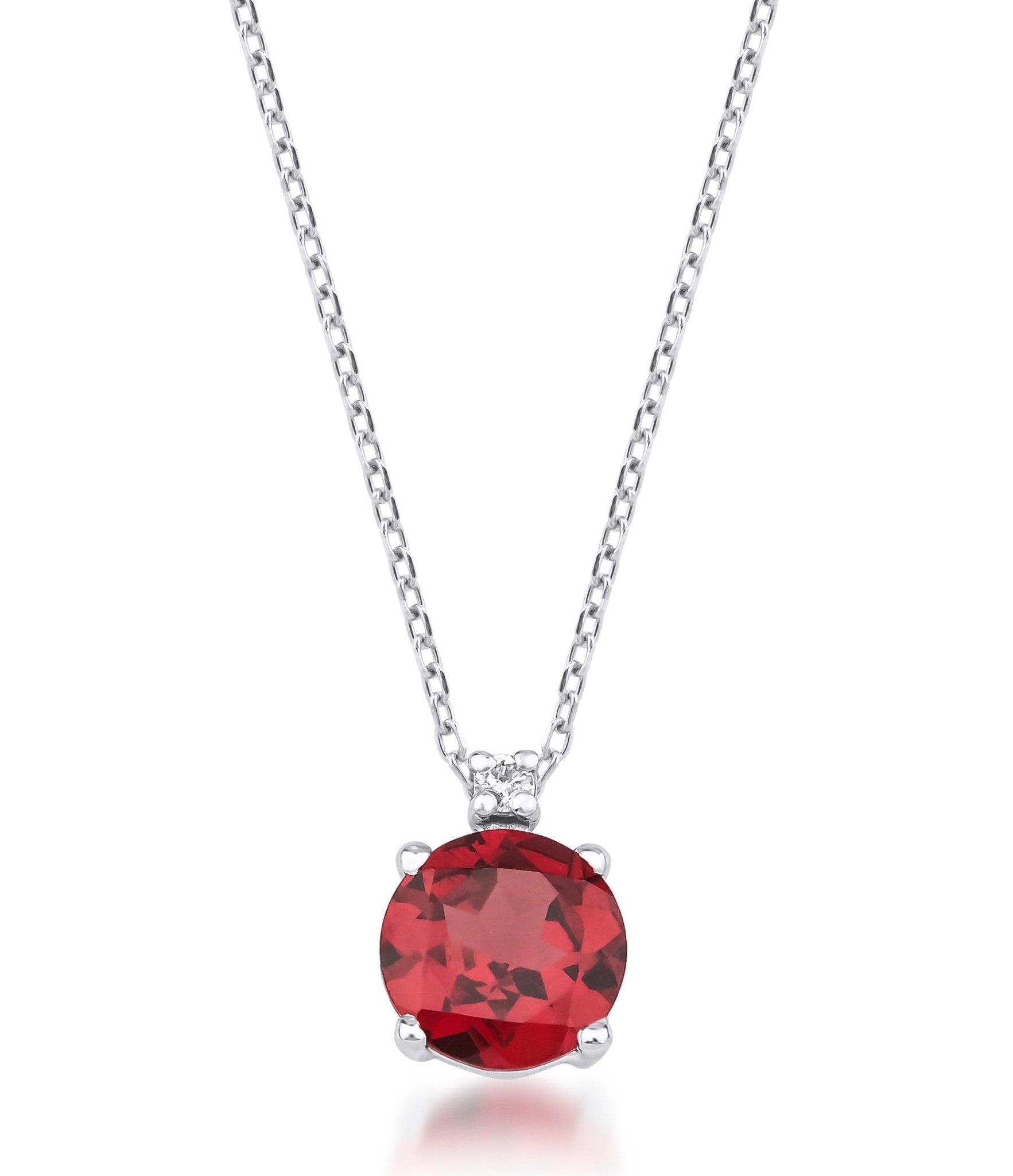 14K White Gold Natural Garnet and Diamond Solitaire Necklace