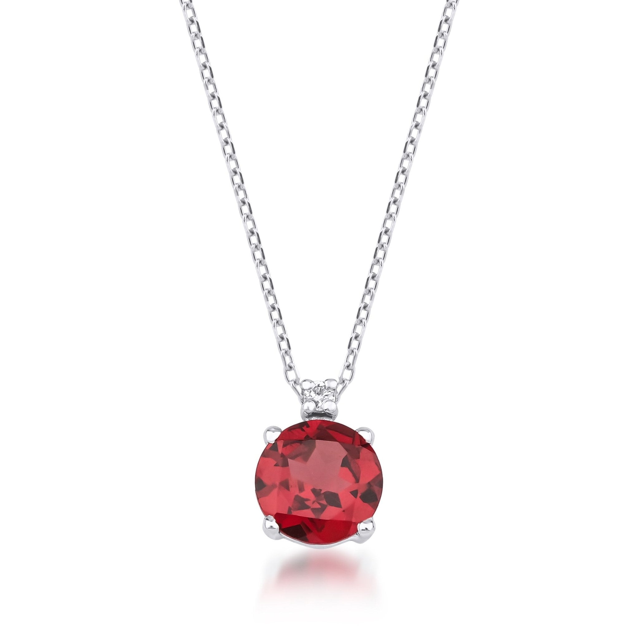14K White Gold Ruby and Diamond Solitaire Necklace