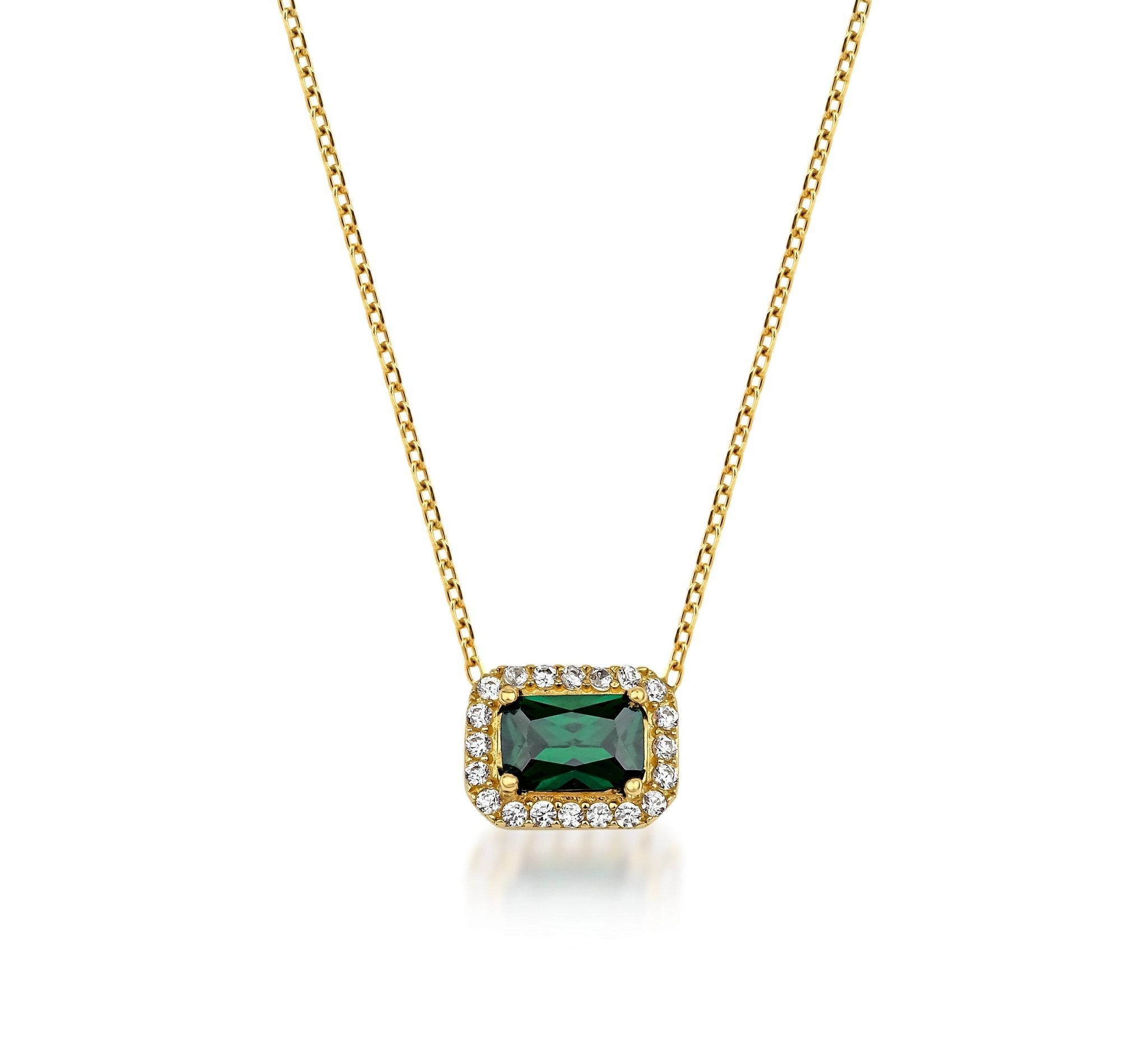 14K Solid Yellow Gold Emerald Cut Solitaire Emerald Necklace