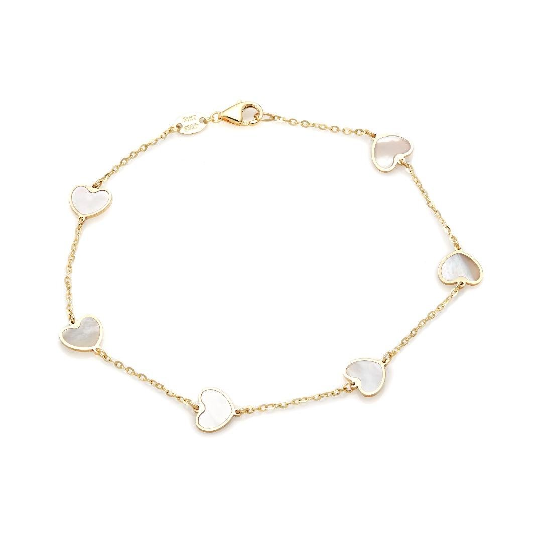 14K Yellow Gold Mother Of Pearl Heart Bracelet 3 14K Yellow Gold Mother Of Pearl Heart Bracelet