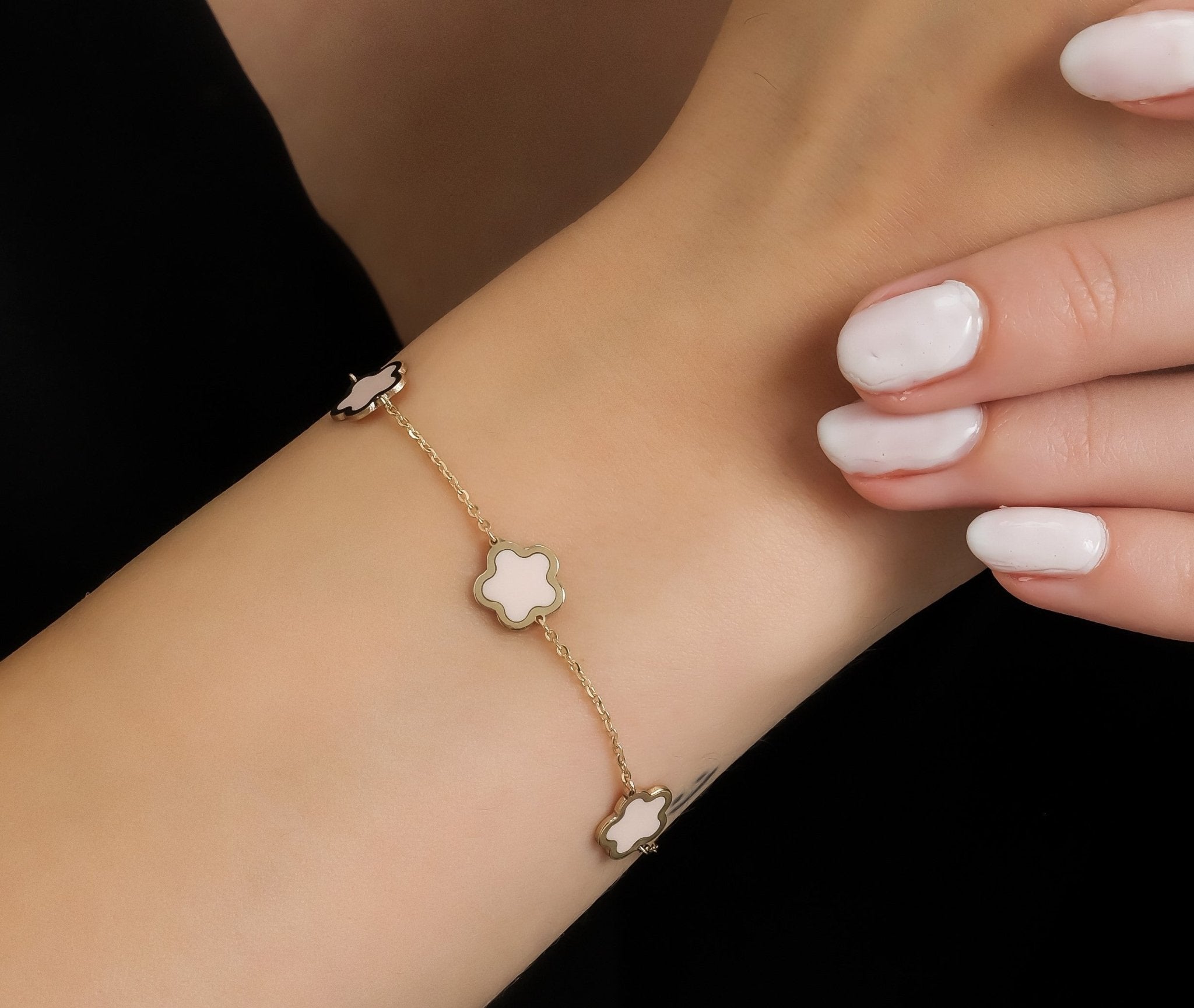 14K Solid Yellow Gold Pink Blossom Bracelet