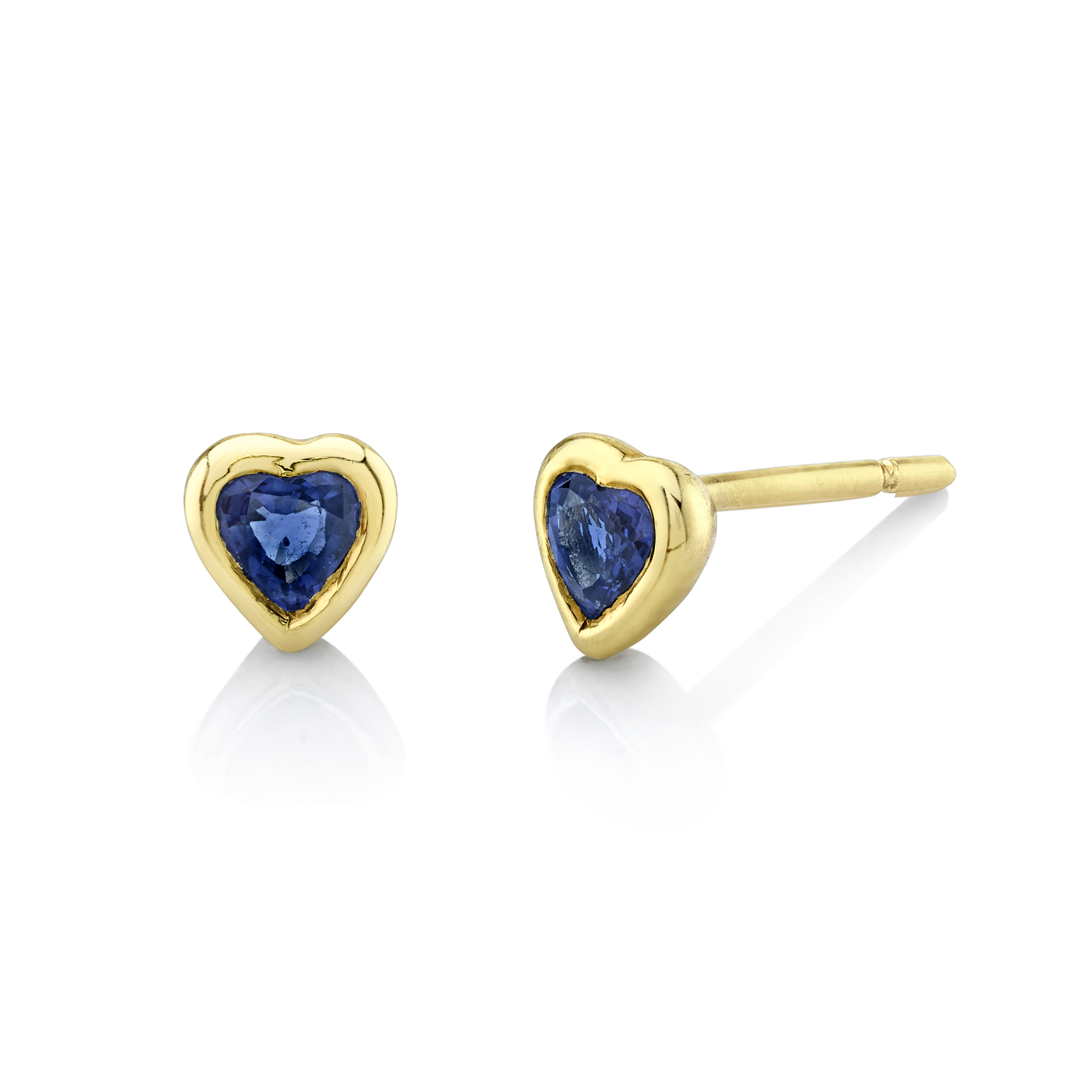 BLUE SAPPHIRE BEZEL HEART STUDS