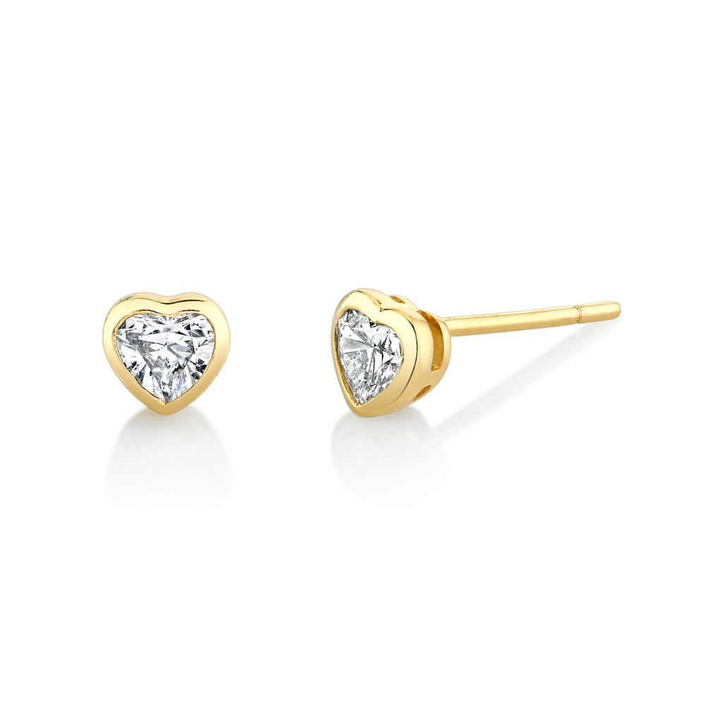 BEZELED HEART DIAMOND STUDS