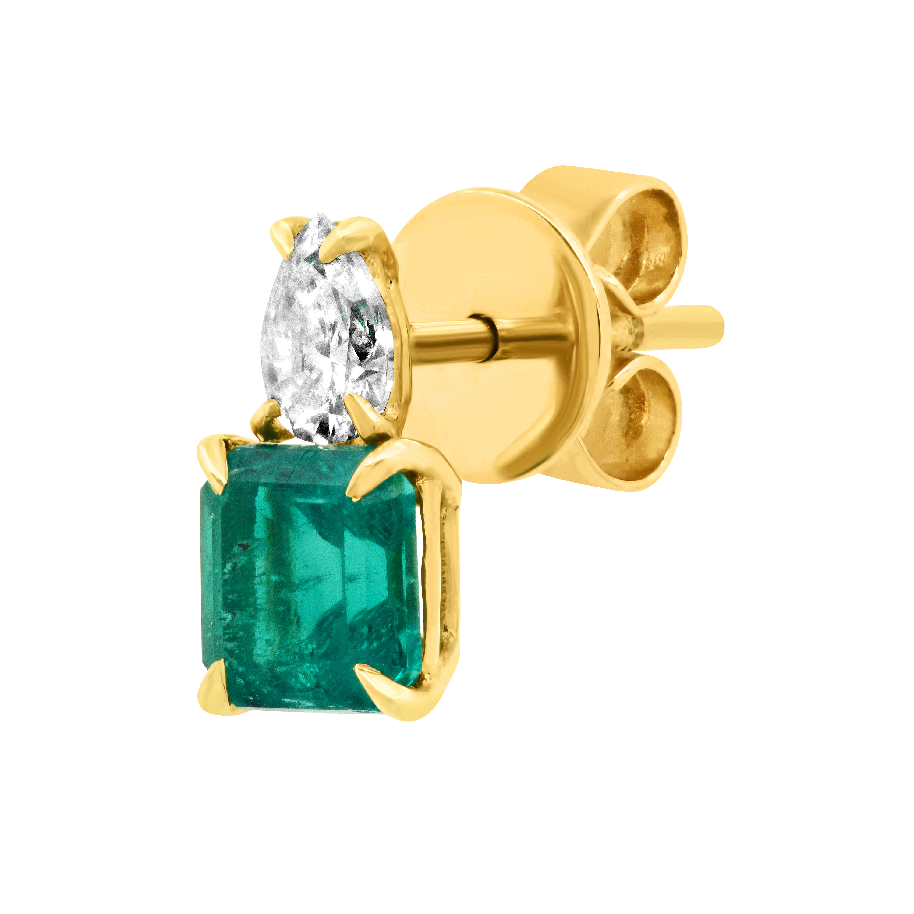 PEAR DIAMOND STUD & EMERALD CUT EMERALD