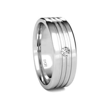 Platinum Flat Diamond Mens Wedding Band